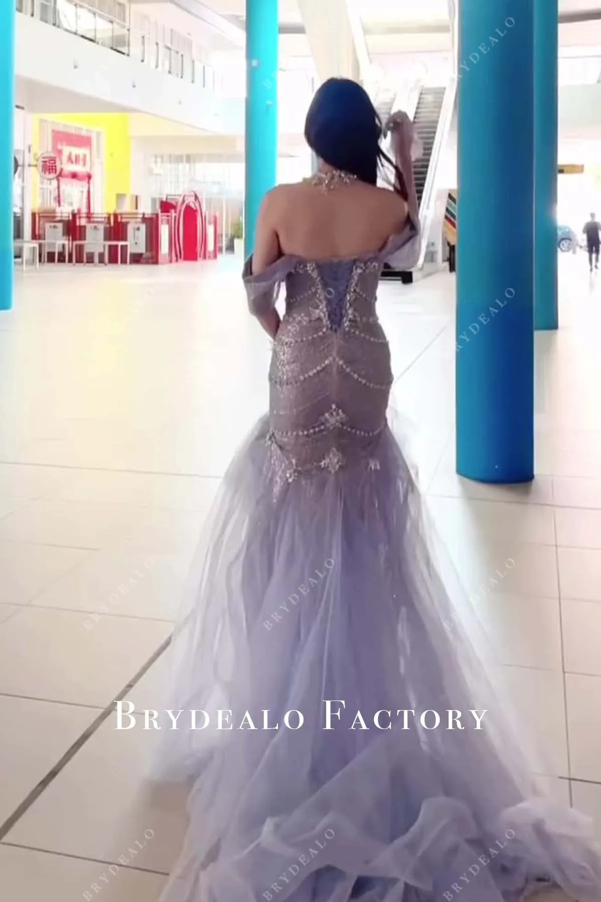 Lavender Off Shoulder Shimmer Trumpet Prom Dress