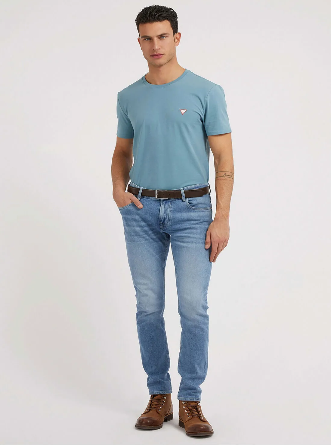 Light Blue Miami Slim Straight Denim Jeans in Carry Light Wash