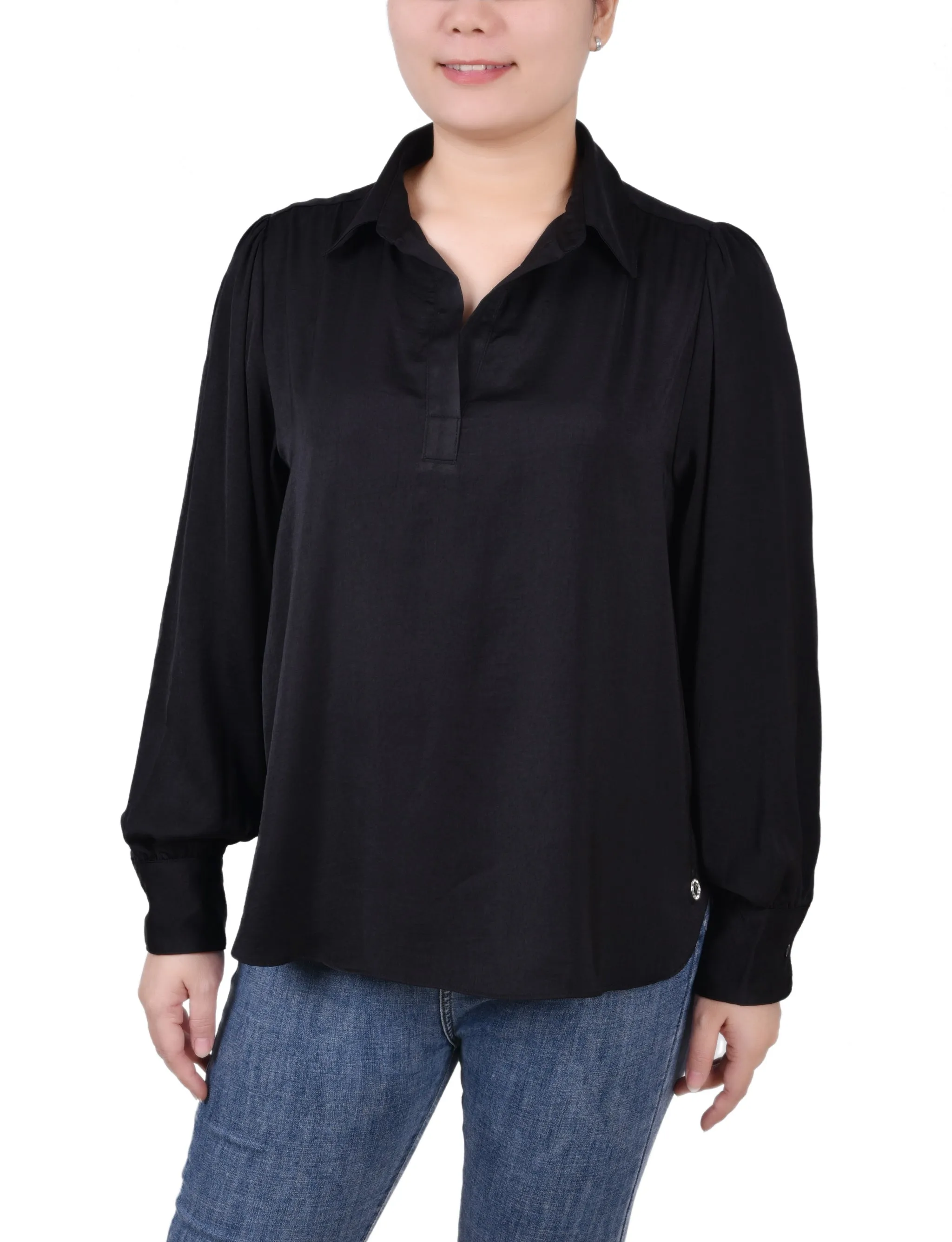 Long Puff Sleeve Satin Blouse