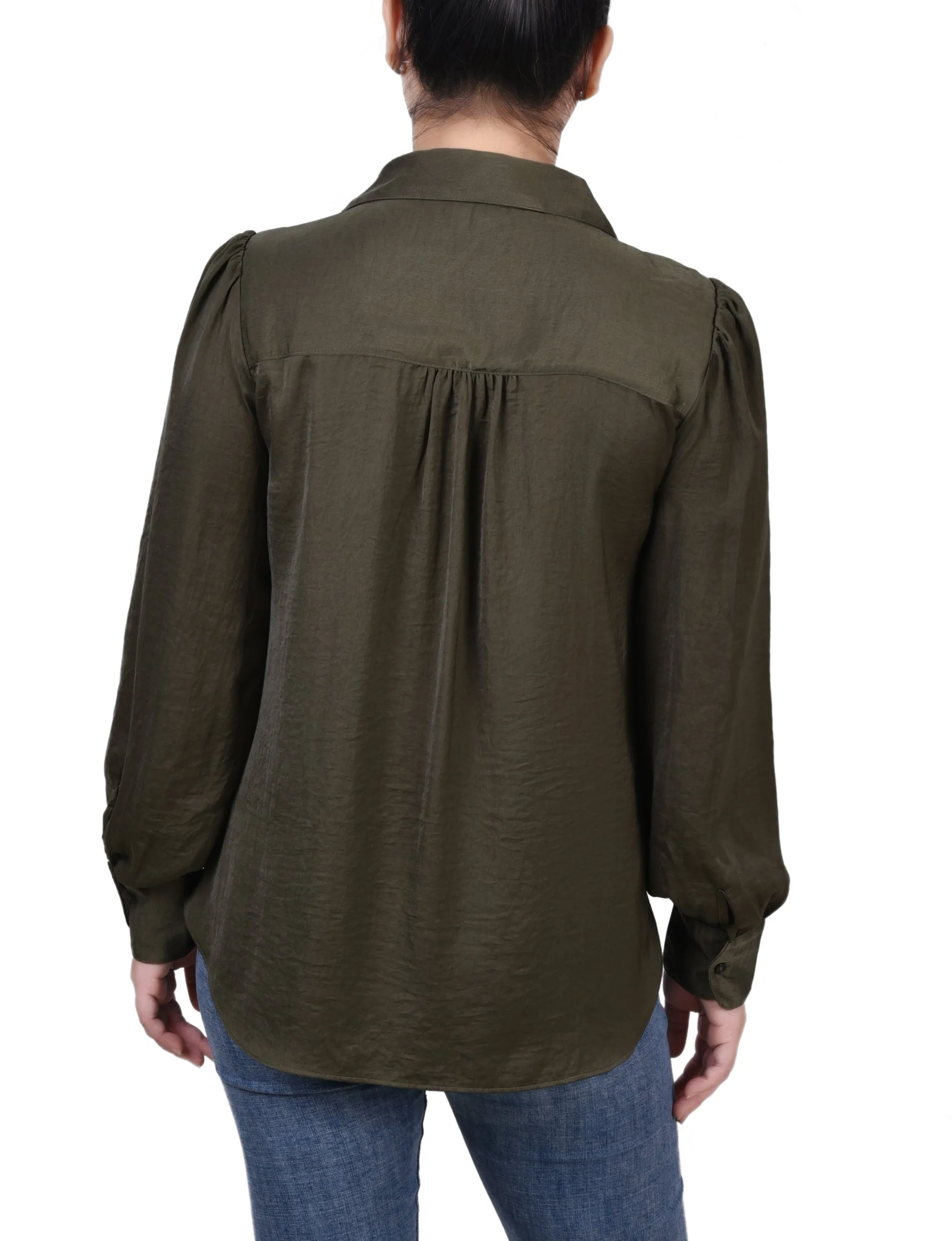 Long Puff Sleeve Satin Blouse