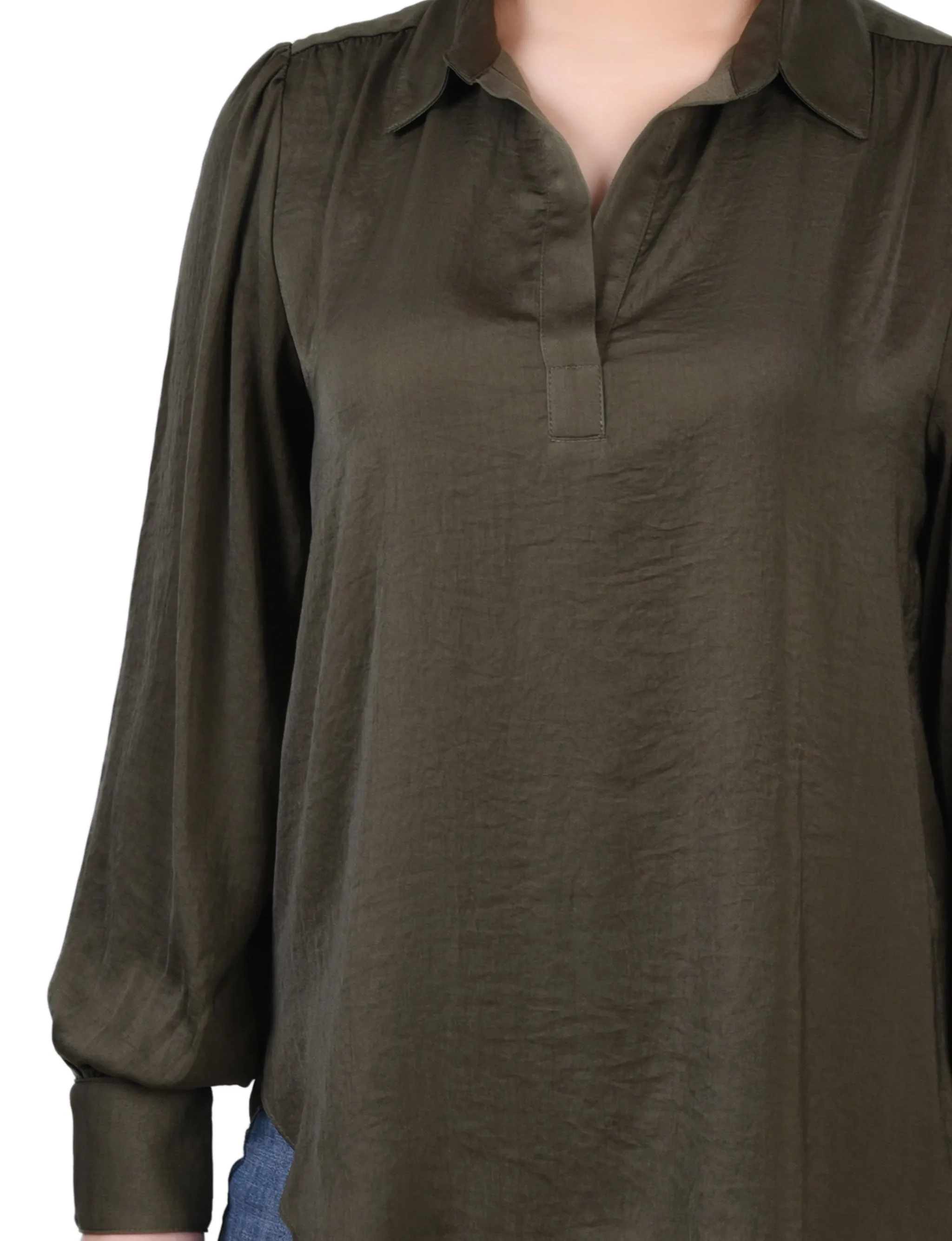 Long Puff Sleeve Satin Blouse