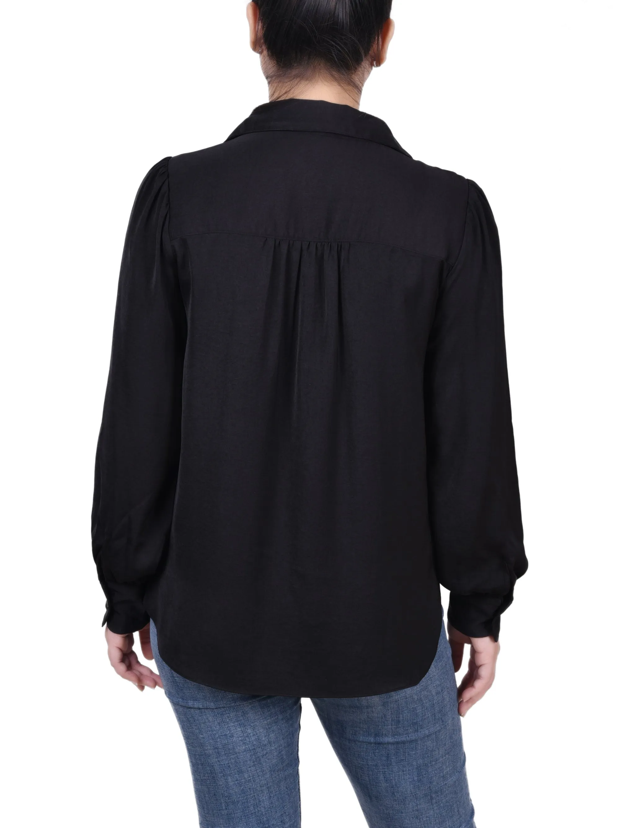 Long Puff Sleeve Satin Blouse