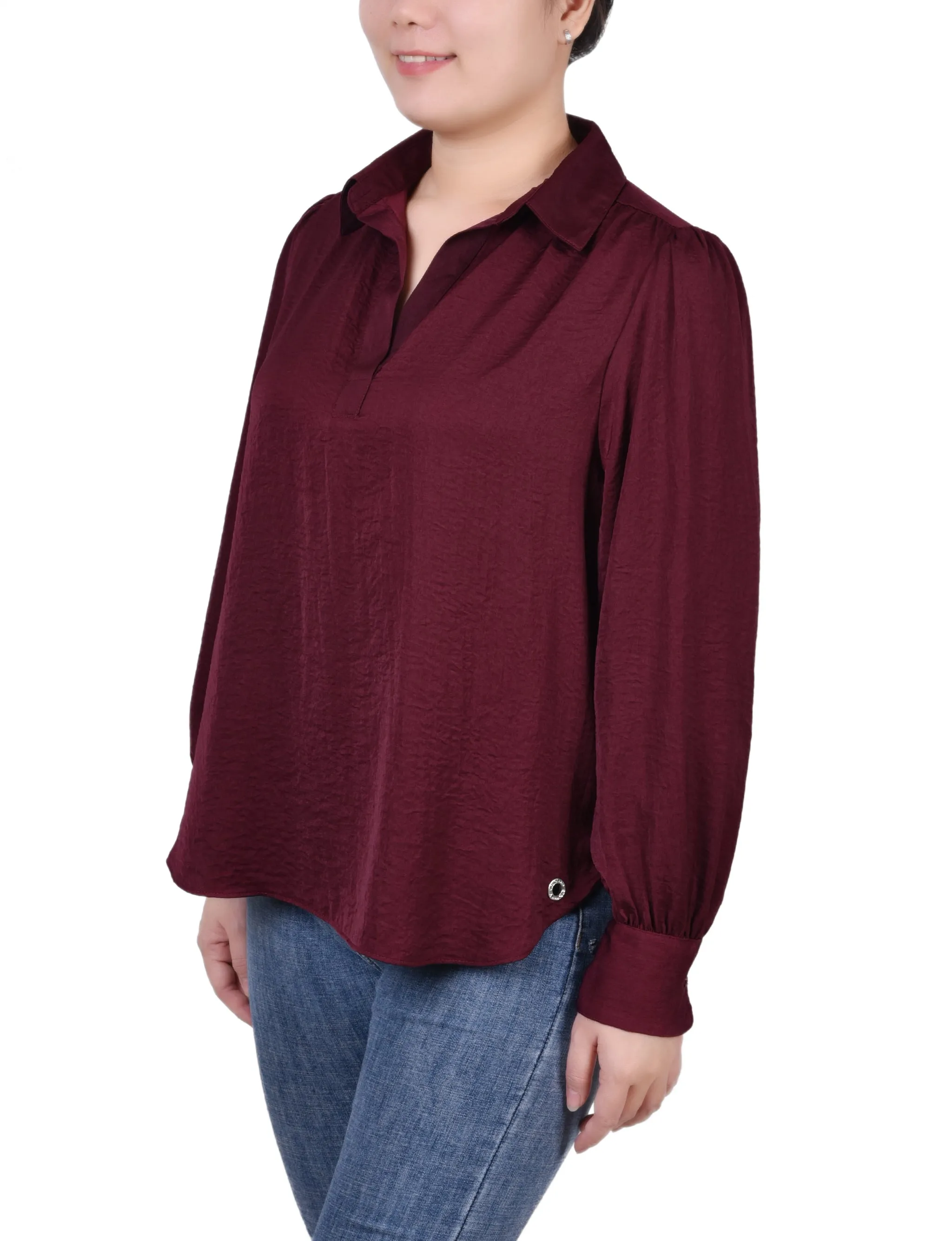 Long Puff Sleeve Satin Blouse