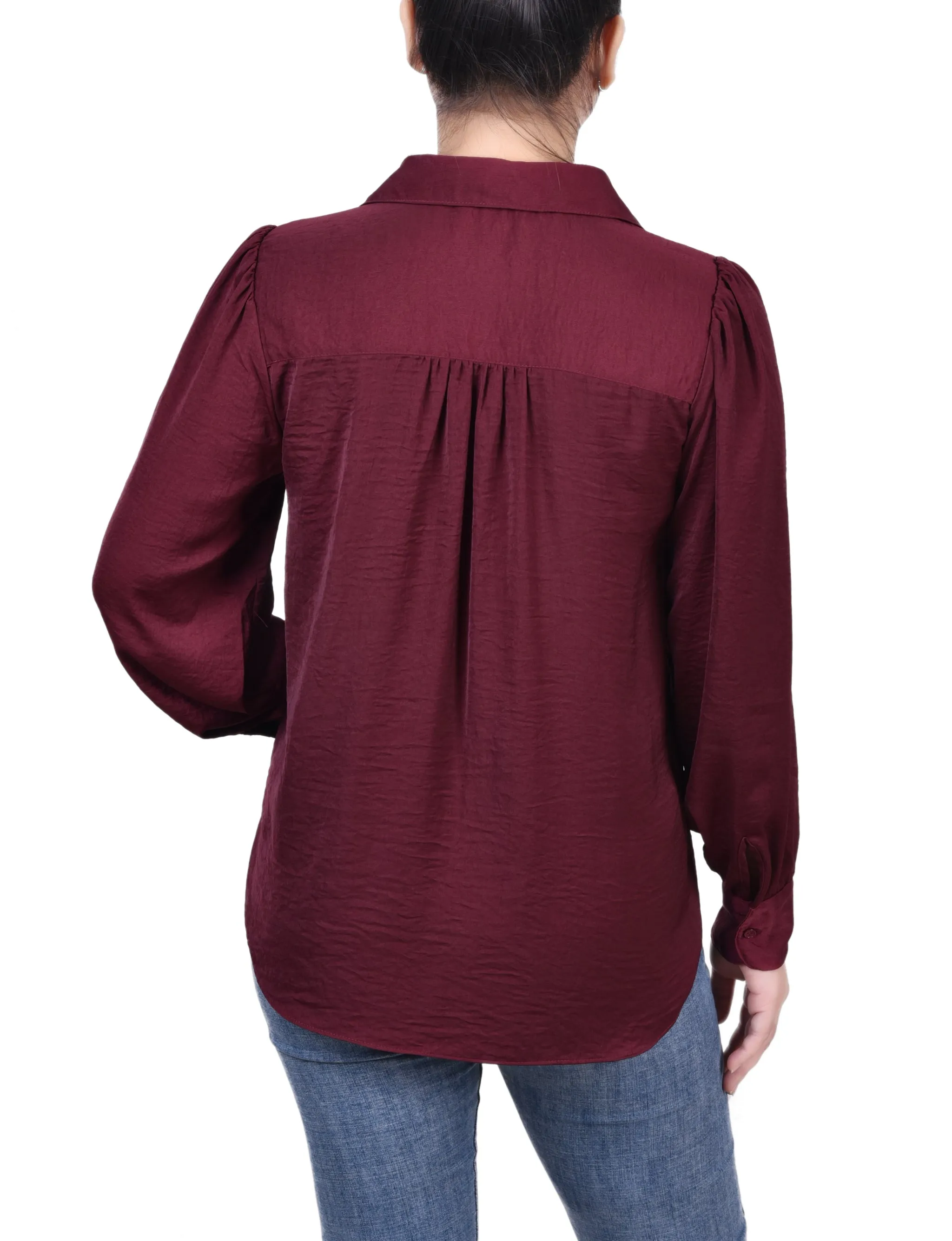 Long Puff Sleeve Satin Blouse