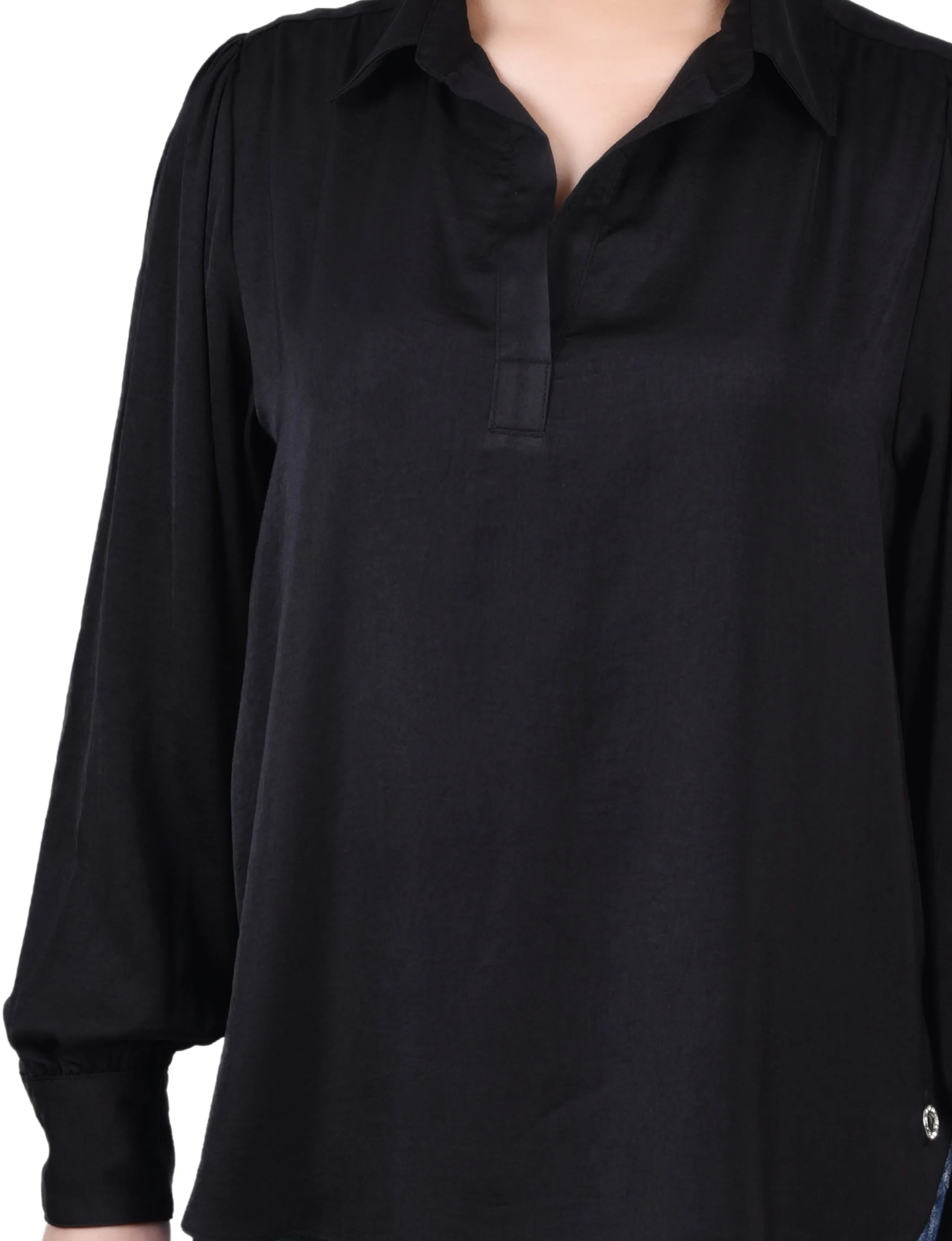 Long Puff Sleeve Satin Blouse