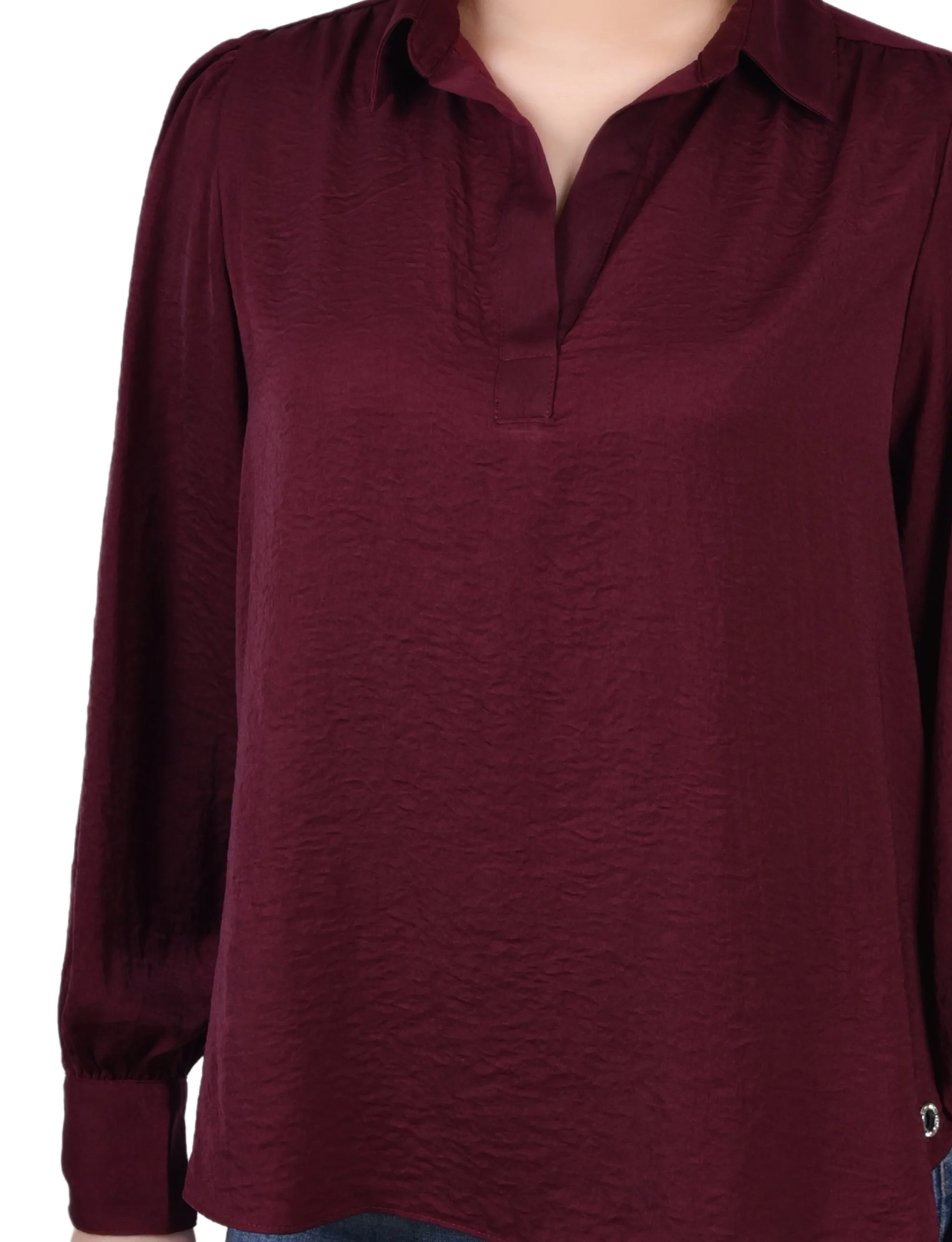 Long Puff Sleeve Satin Blouse