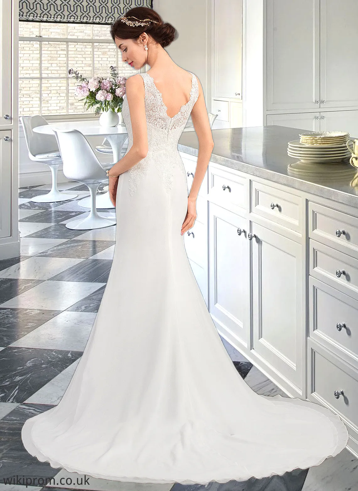 Mavis Trumpet/Mermaid V-neck Court Train Chiffon Wedding Dress SWKP0013788