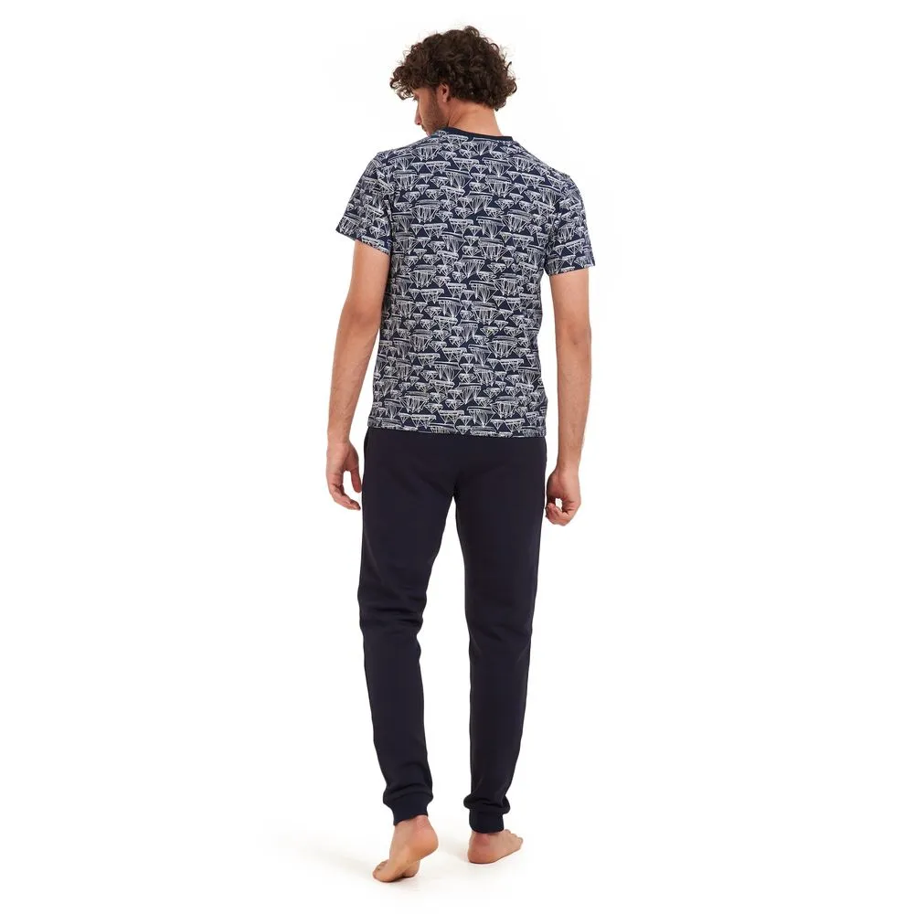 Men summer pajama set Boats T-shirt  Dark blue pants