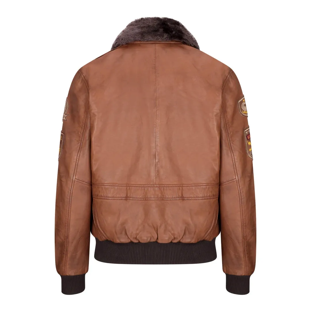 Men's Aviator Flying Pilot Bomber Jacket Tan Removable Black Fur Collar