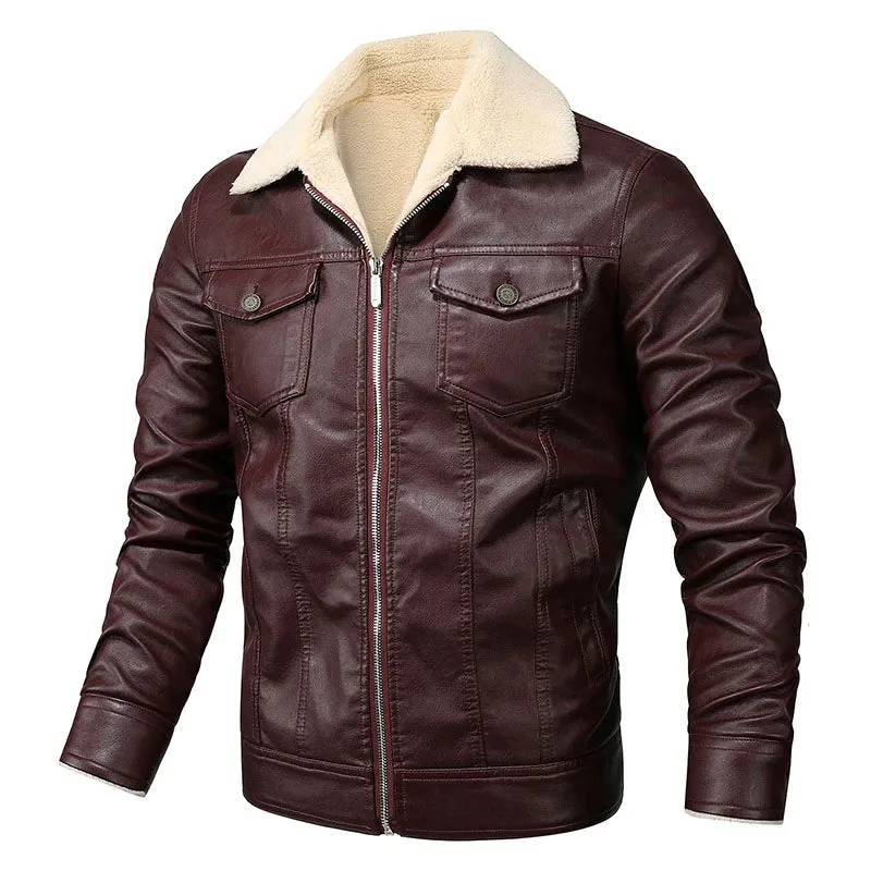 Men's Winter PU Leather Jacket | Slim Fit Fleece-Lined Motorcycle Coat | Warm Bomber Outdoor Jacket