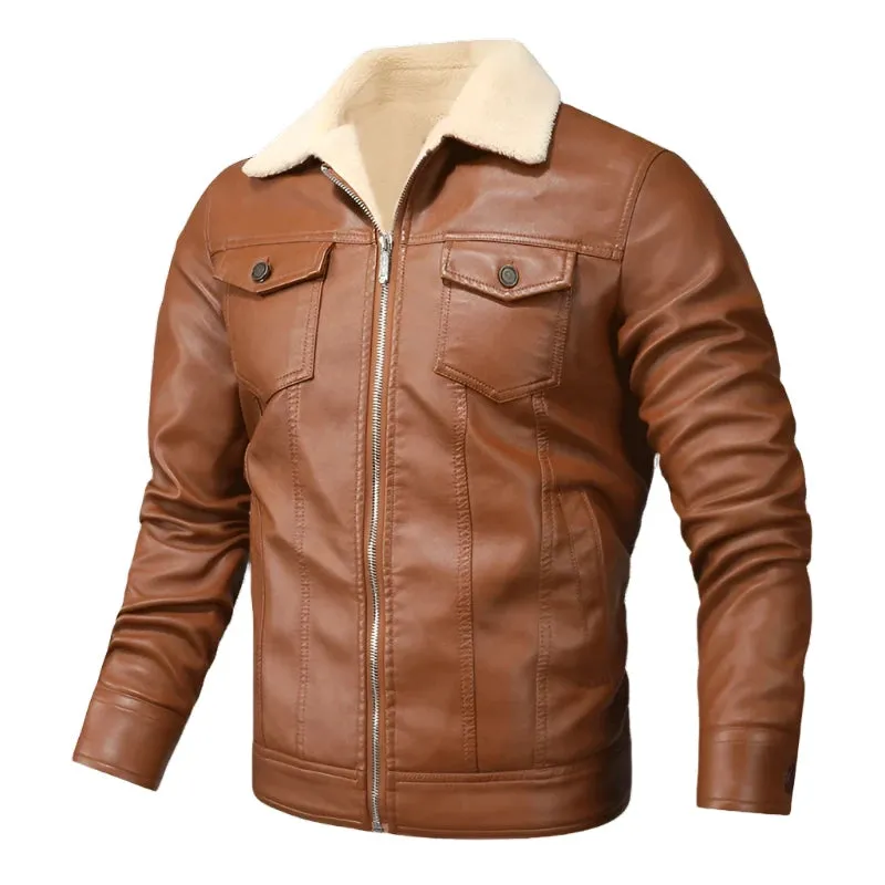 Men's Winter PU Leather Jacket | Slim Fit Fleece-Lined Motorcycle Coat | Warm Bomber Outdoor Jacket