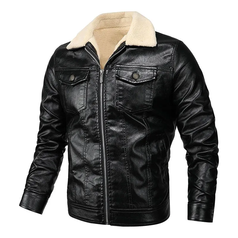 Men's Winter PU Leather Jacket | Slim Fit Fleece-Lined Motorcycle Coat | Warm Bomber Outdoor Jacket