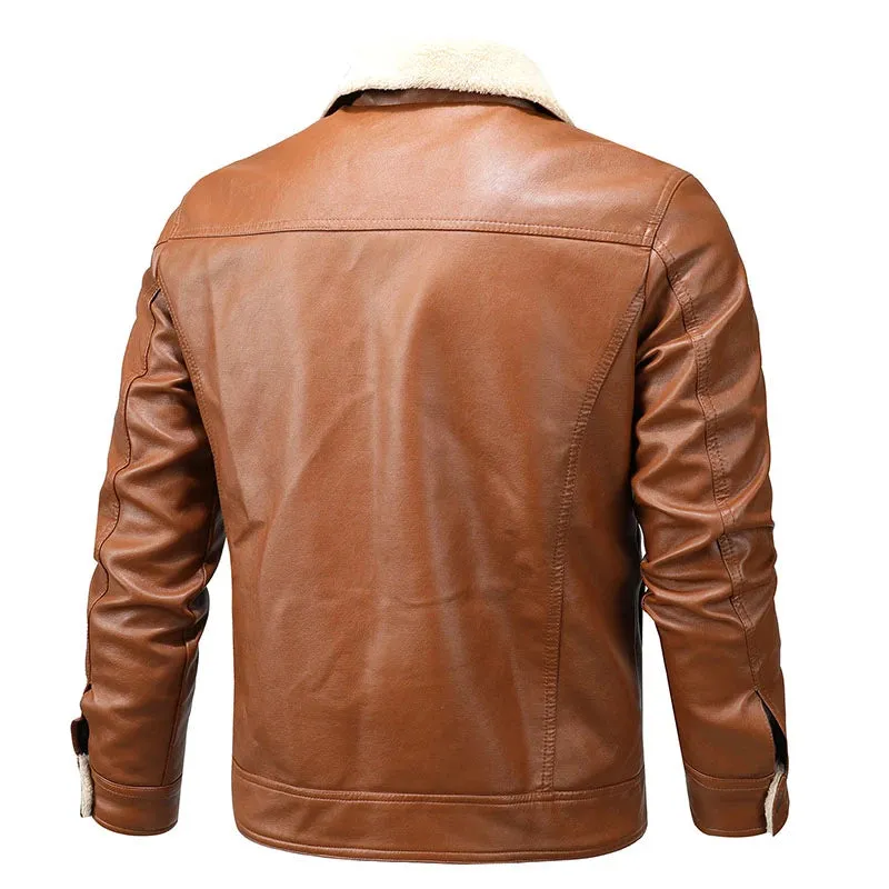 Men's Winter PU Leather Jacket | Slim Fit Fleece-Lined Motorcycle Coat | Warm Bomber Outdoor Jacket