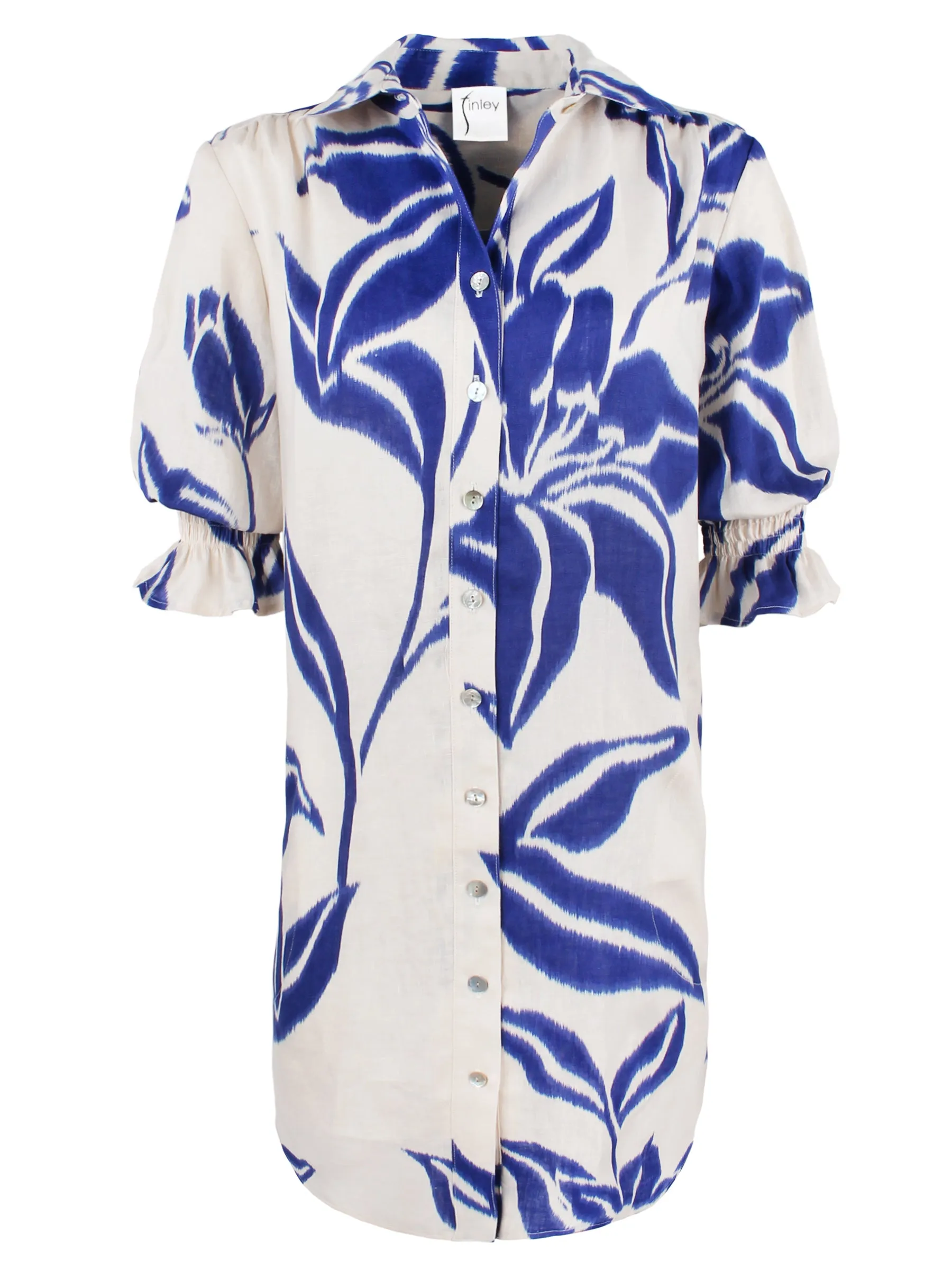 Miller Puff Sleeve Shirt Dress Natural/Royal Batik