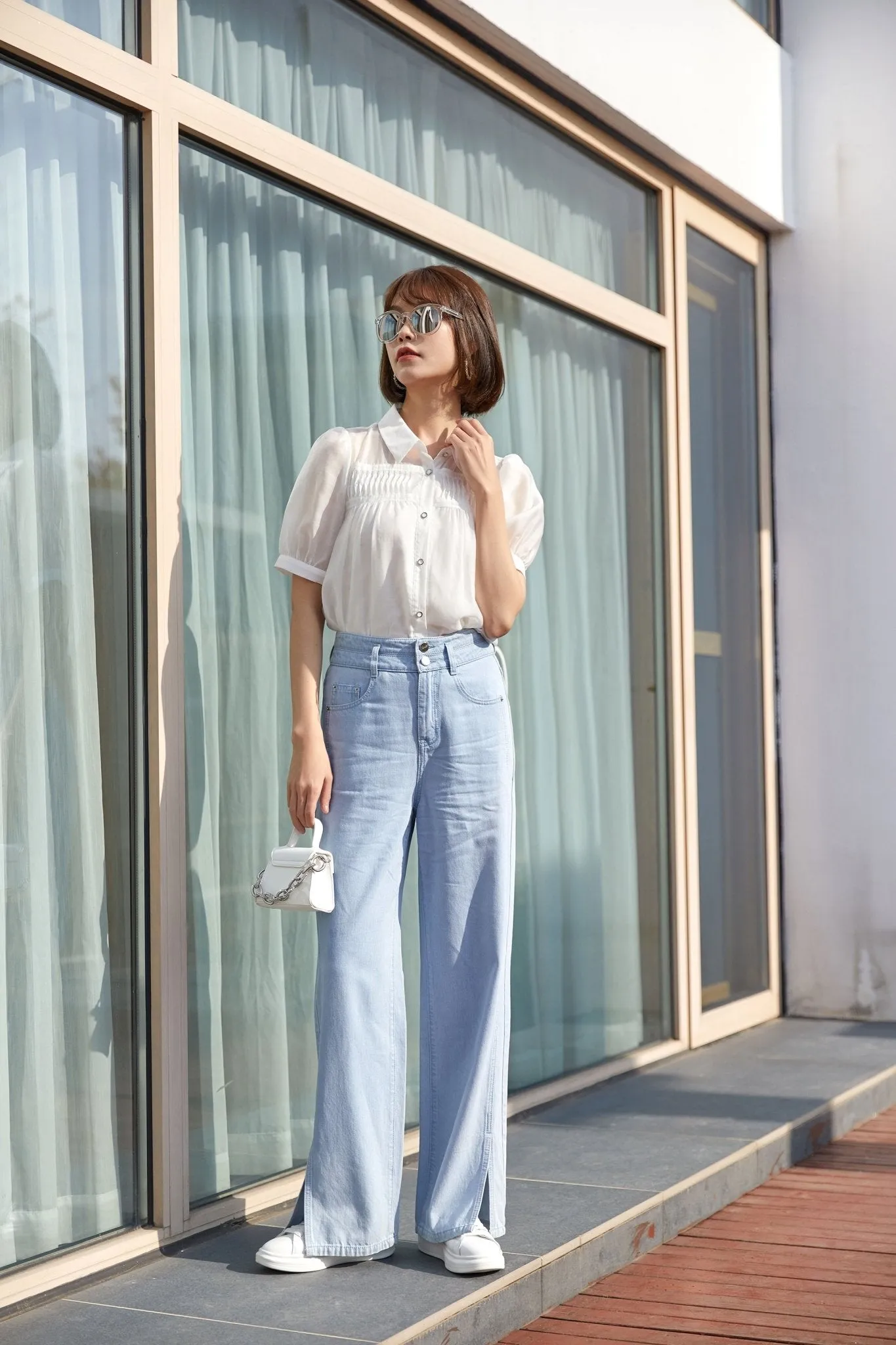 Mist Blue Wide Leg Jeans