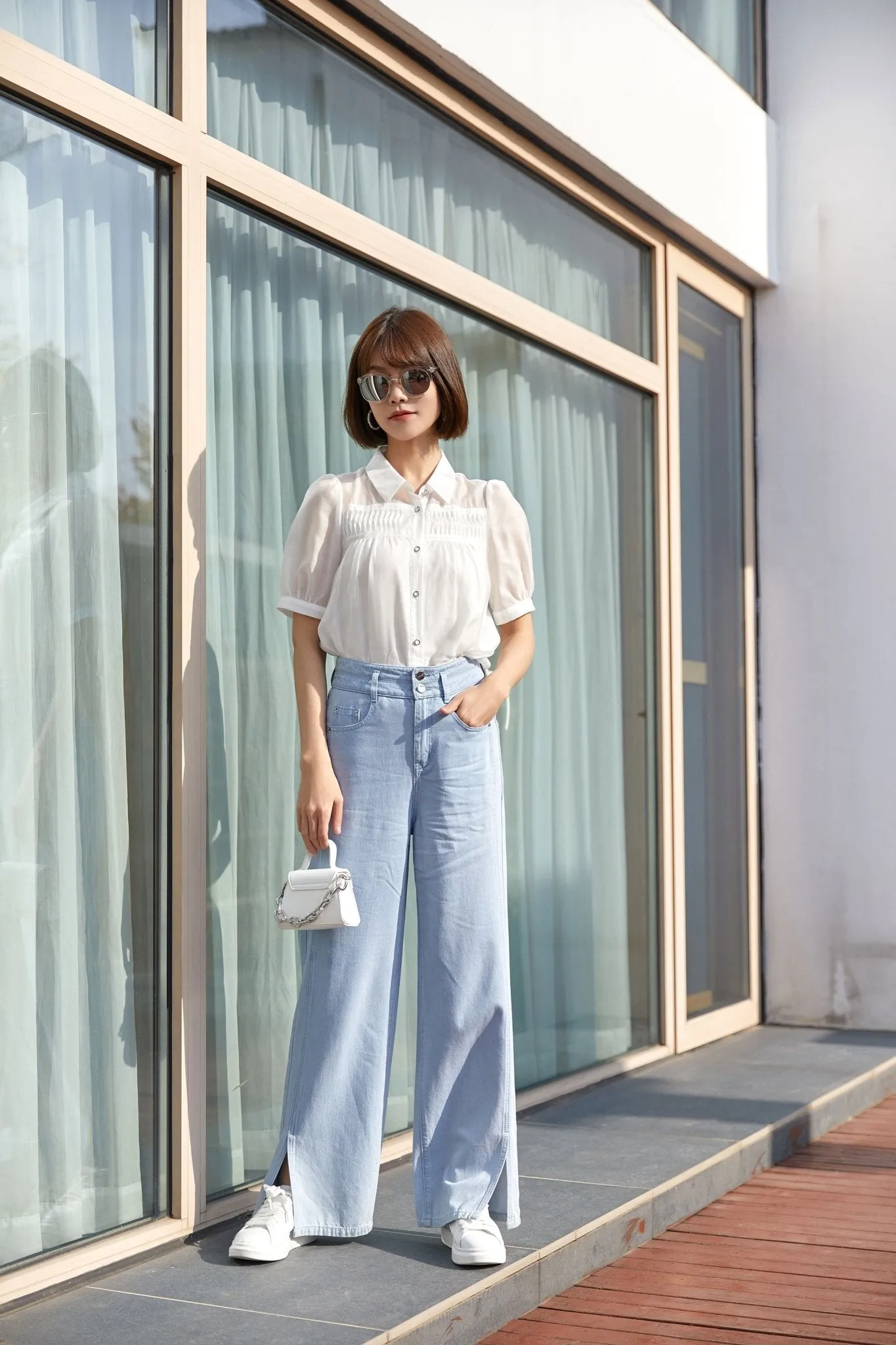 Mist Blue Wide Leg Jeans