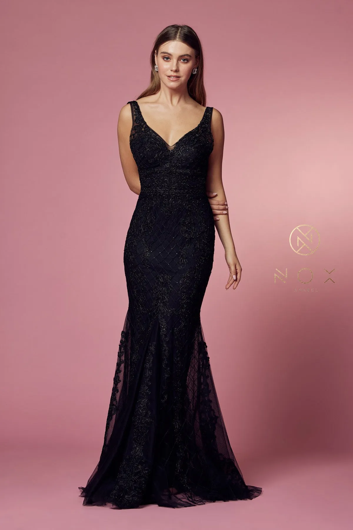 Nox Anabel A398 Size 4 Long Embellished Lace Formal Evening Gown Prom Dress Wedding Guest