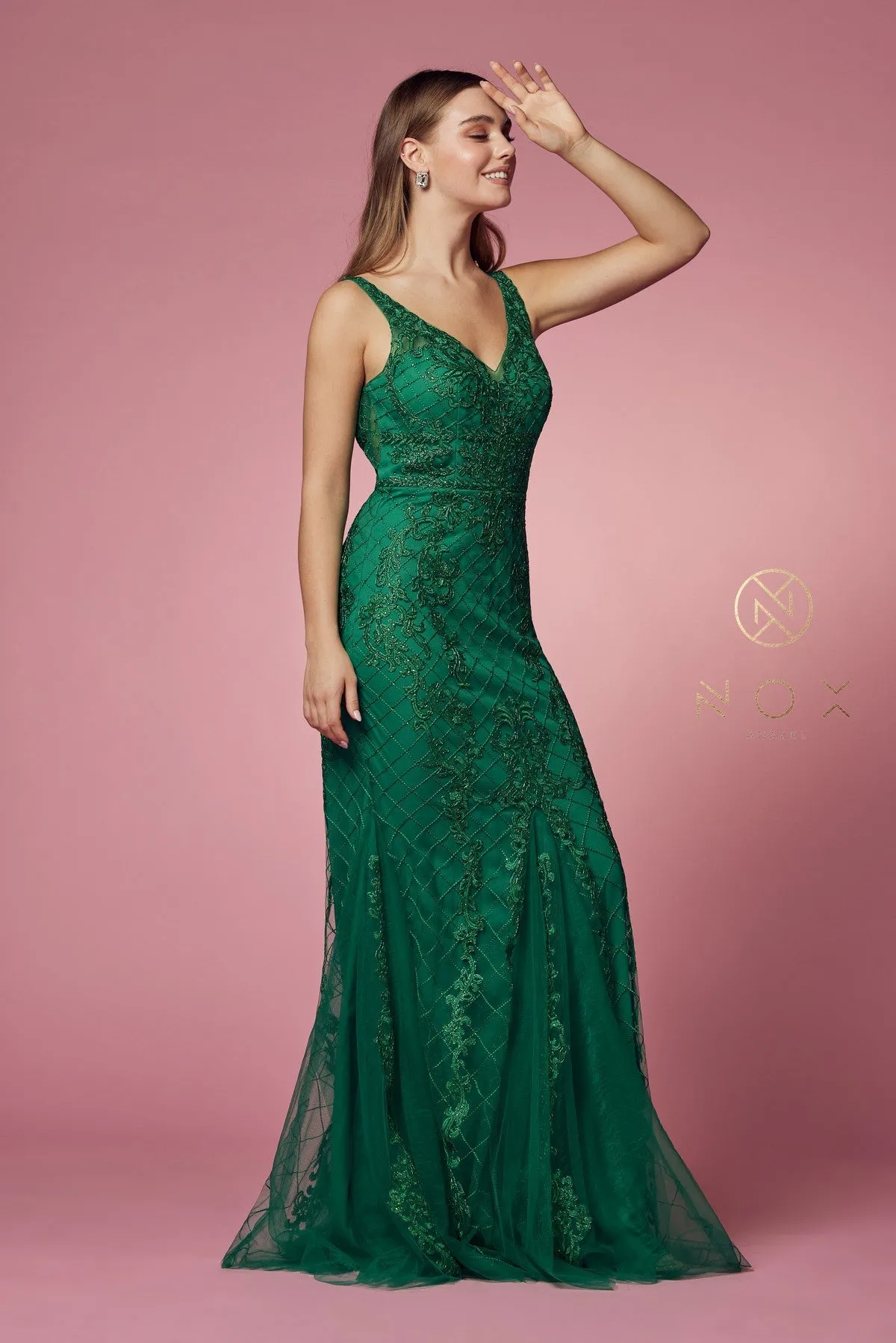 Nox Anabel A398 Size 4 Long Embellished Lace Formal Evening Gown Prom Dress Wedding Guest