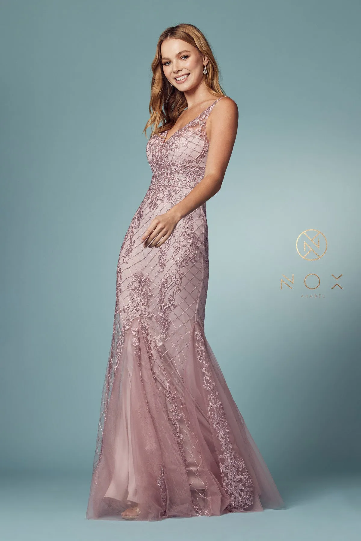 Nox Anabel A398 Size 4 Long Embellished Lace Formal Evening Gown Prom Dress Wedding Guest