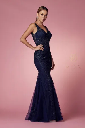 Nox Anabel A398 Size 4 Long Embellished Lace Formal Evening Gown Prom Dress Wedding Guest