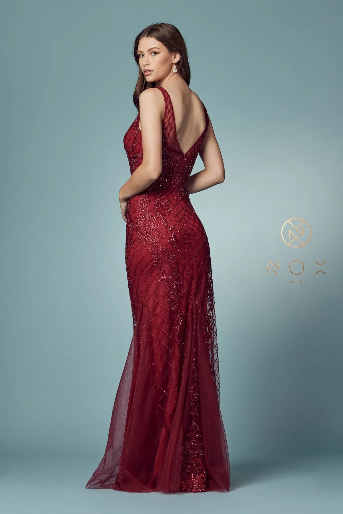 Nox Anabel A398 Size 4 Long Embellished Lace Formal Evening Gown Prom Dress Wedding Guest
