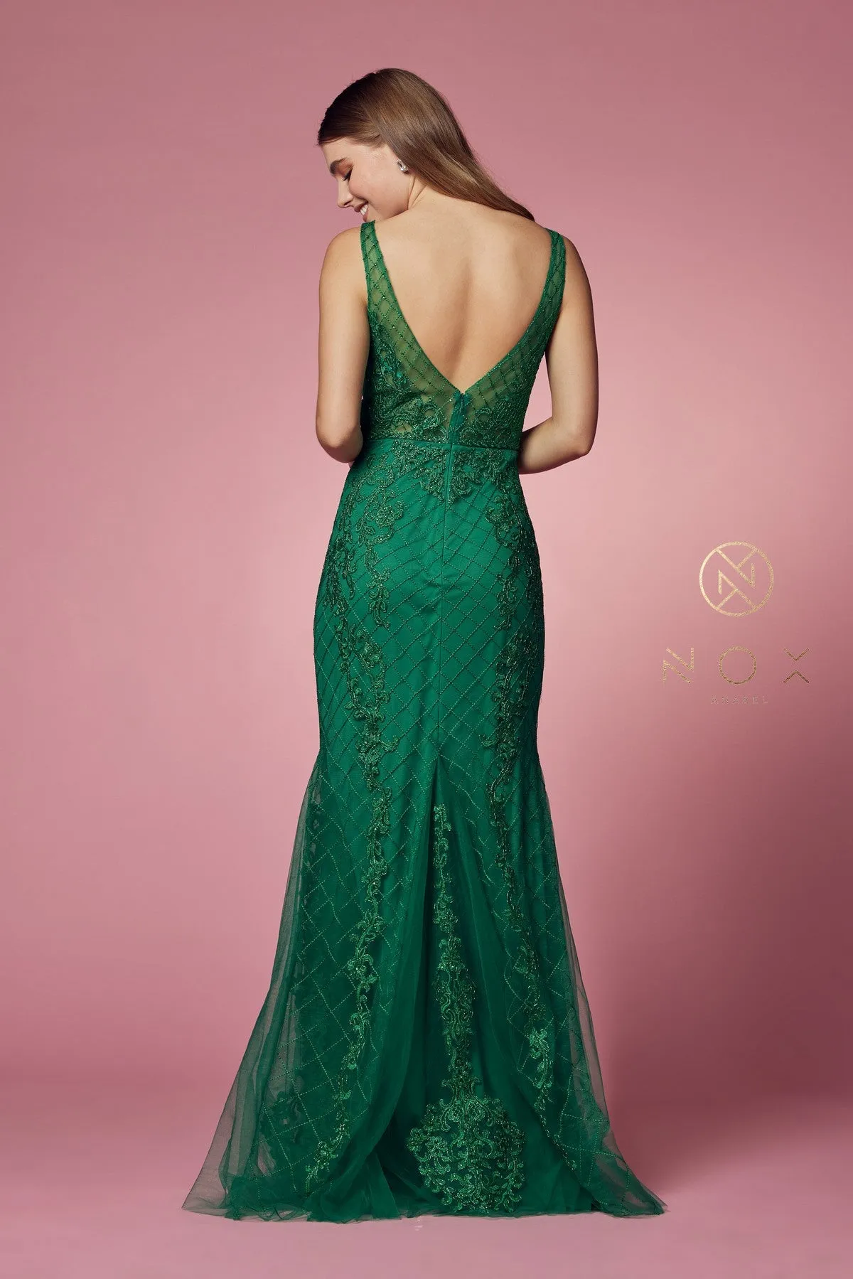 Nox Anabel A398 Size 4 Long Embellished Lace Formal Evening Gown Prom Dress Wedding Guest