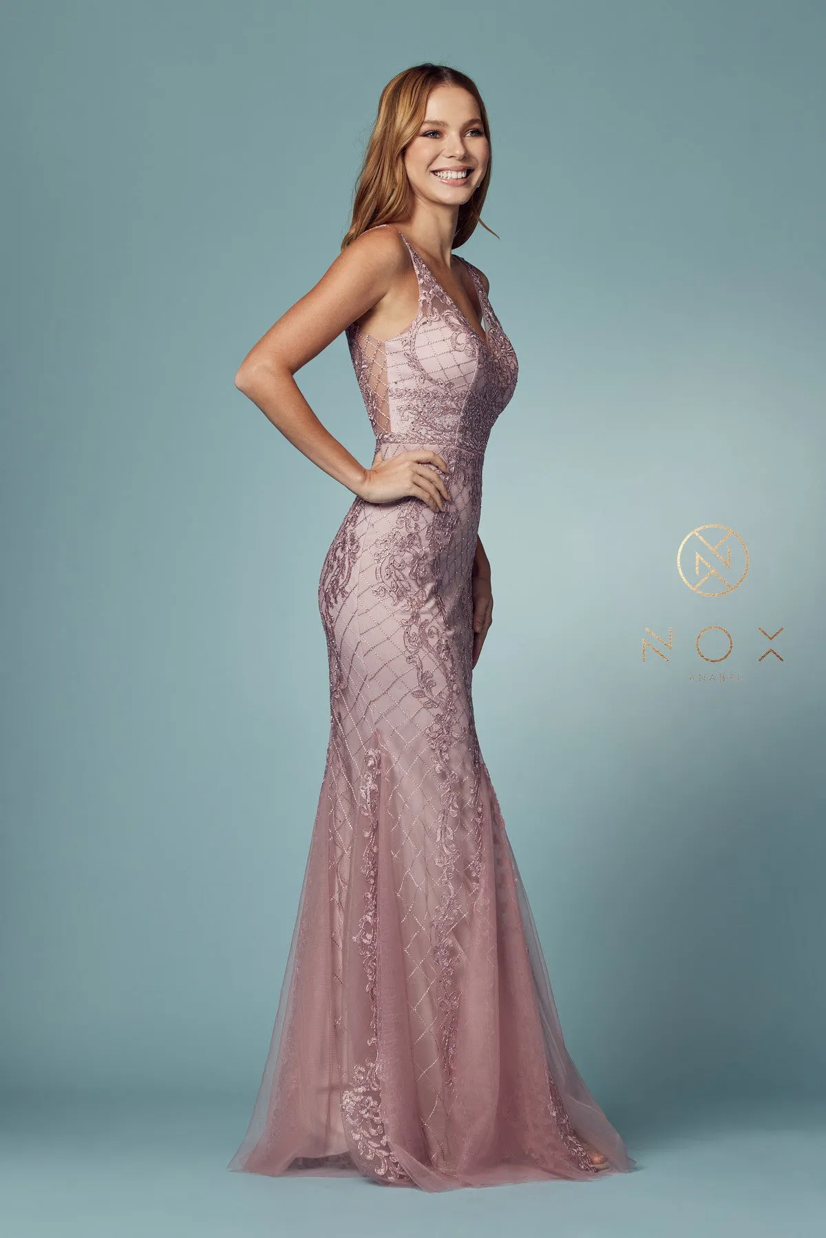 Nox Anabel A398 Size 4 Long Embellished Lace Formal Evening Gown Prom Dress Wedding Guest