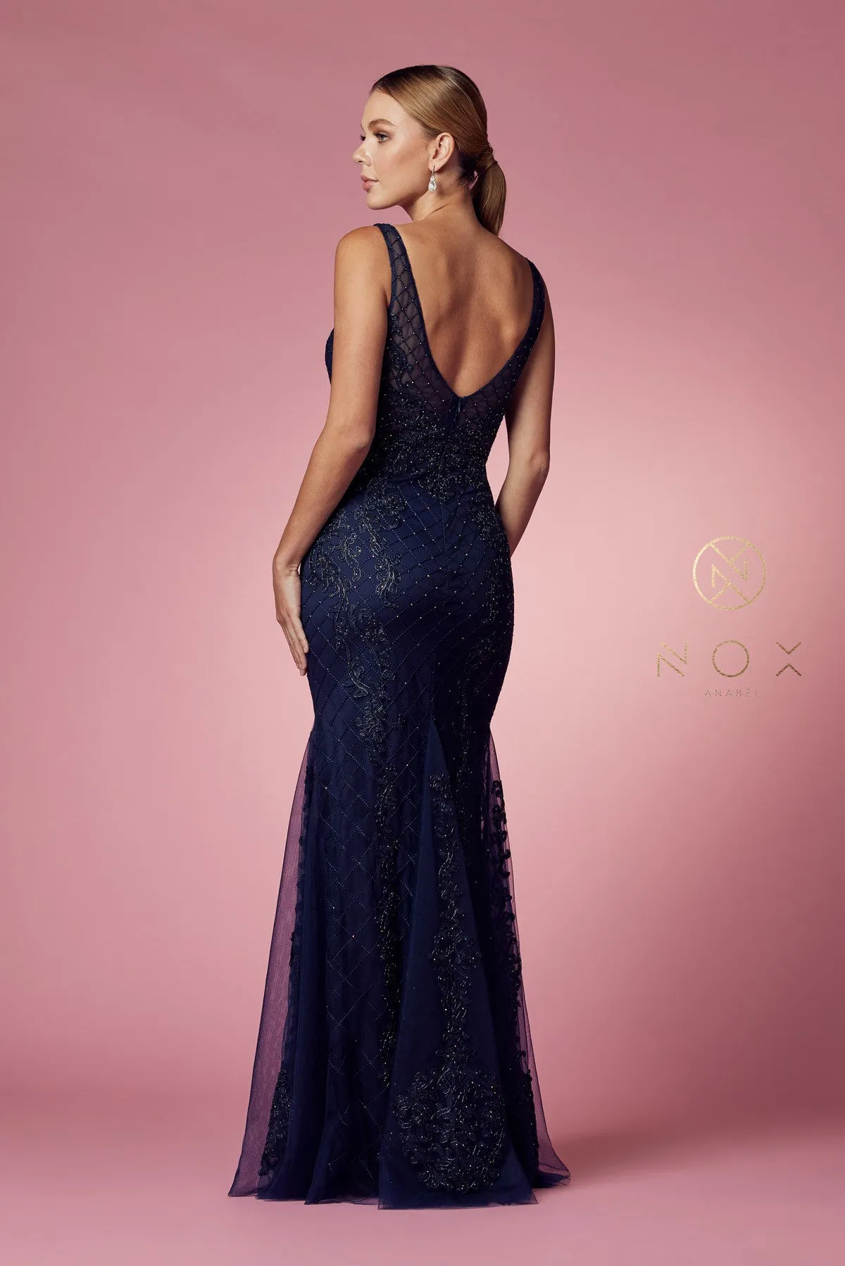 Nox Anabel A398 Size 4 Long Embellished Lace Formal Evening Gown Prom Dress Wedding Guest