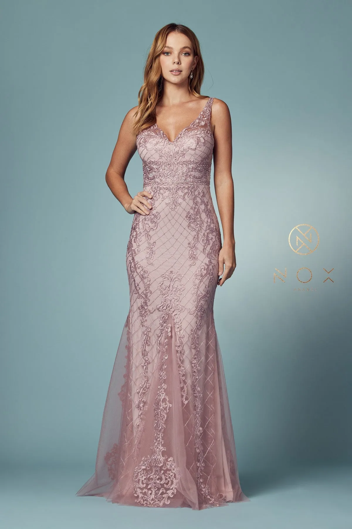 Nox Anabel A398 Size 4 Long Embellished Lace Formal Evening Gown Prom Dress Wedding Guest
