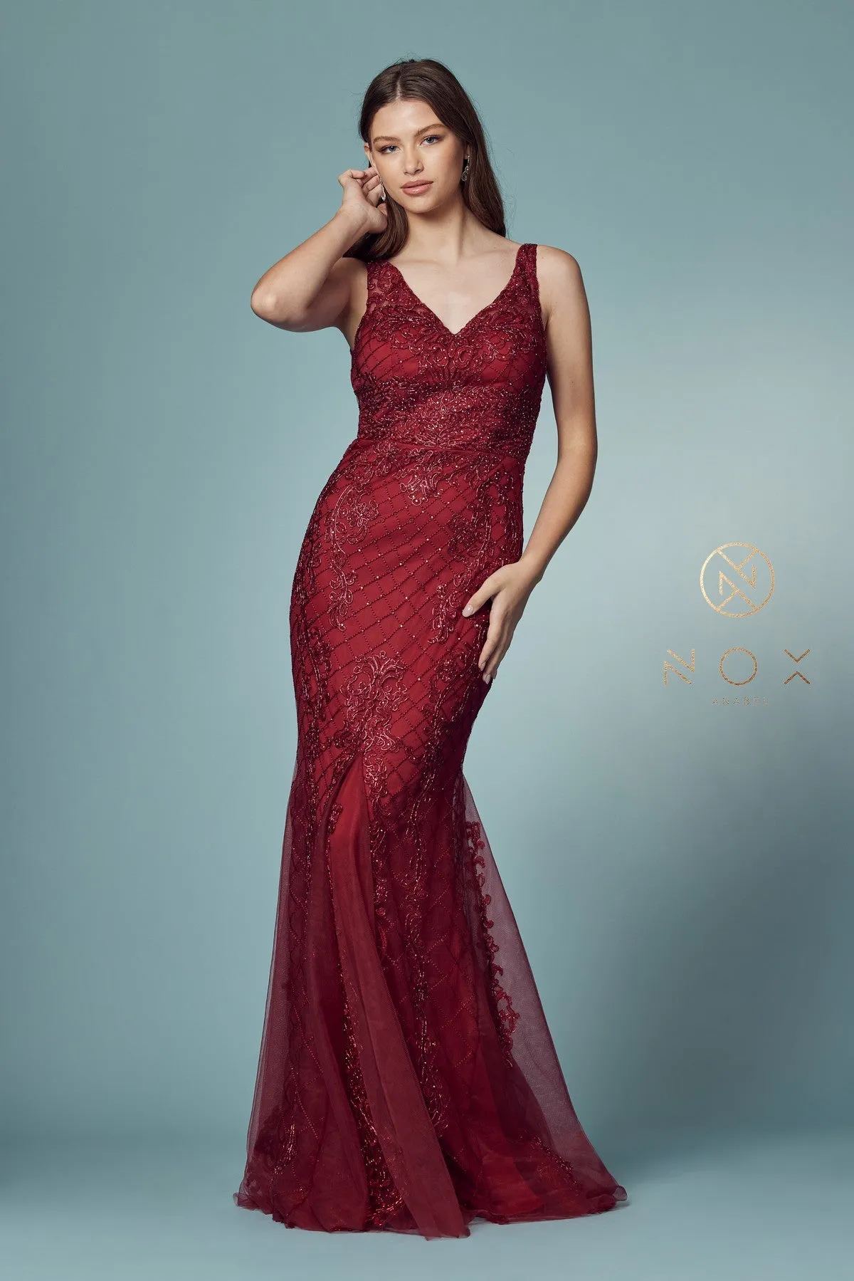 Nox Anabel A398 Size 4 Long Embellished Lace Formal Evening Gown Prom Dress Wedding Guest