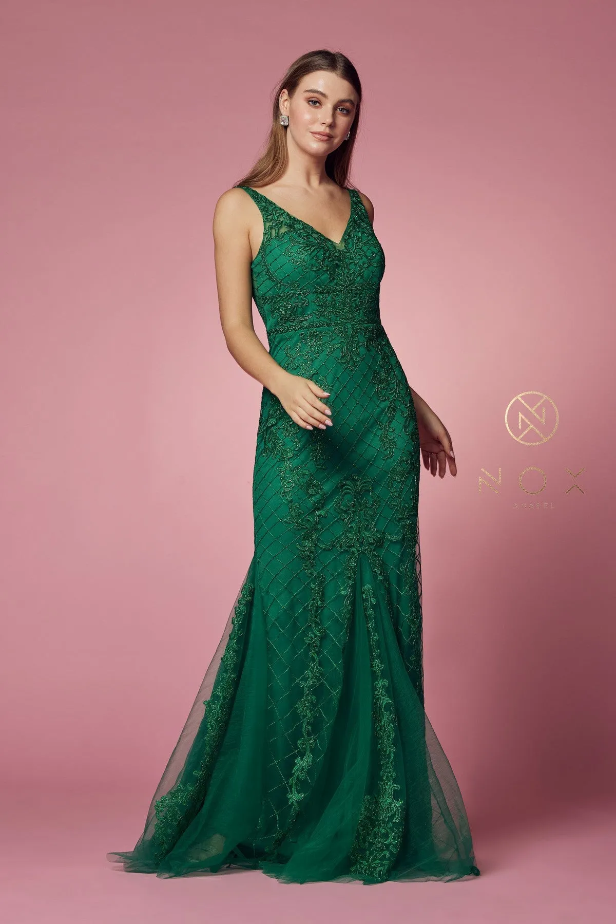 Nox Anabel A398 Size 4 Long Embellished Lace Formal Evening Gown Prom Dress Wedding Guest