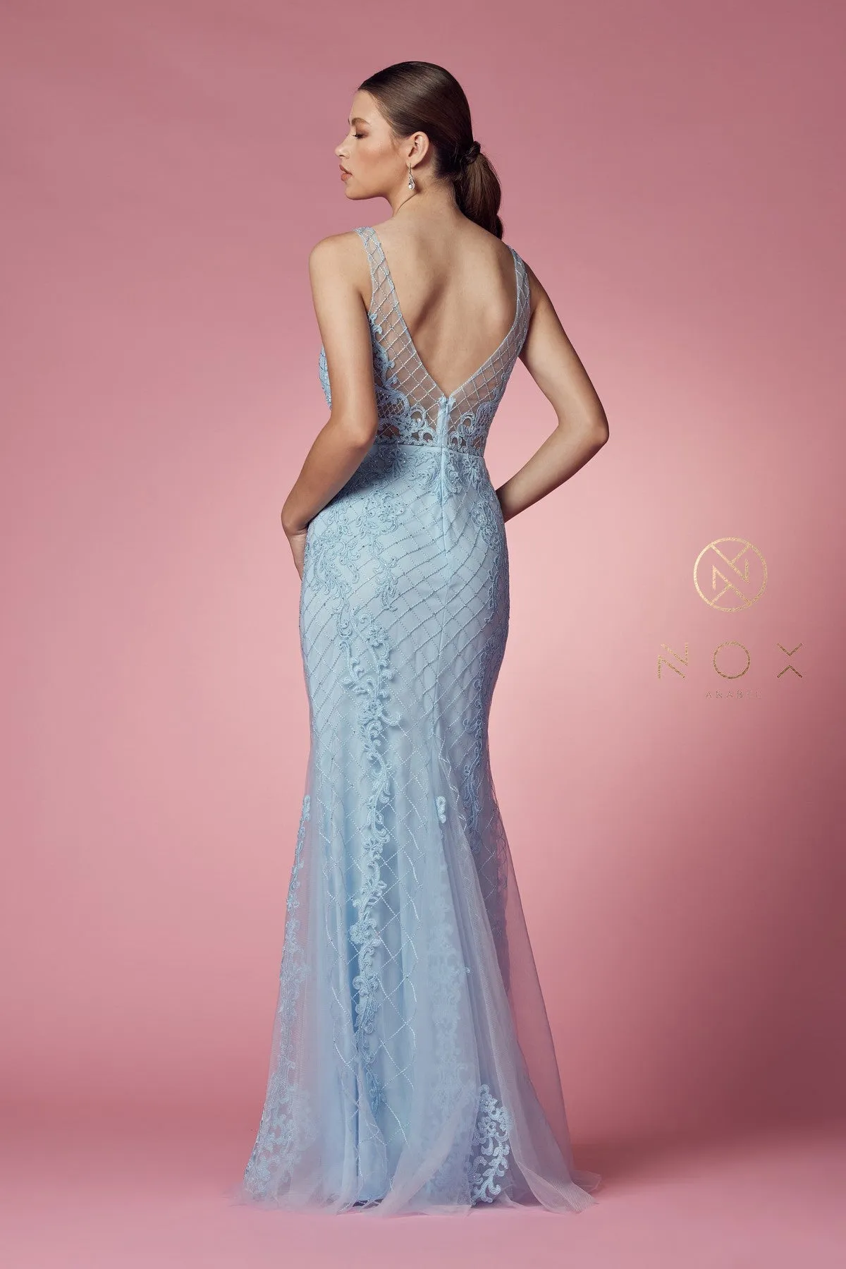 Nox Anabel A398 Size 4 Long Embellished Lace Formal Evening Gown Prom Dress Wedding Guest