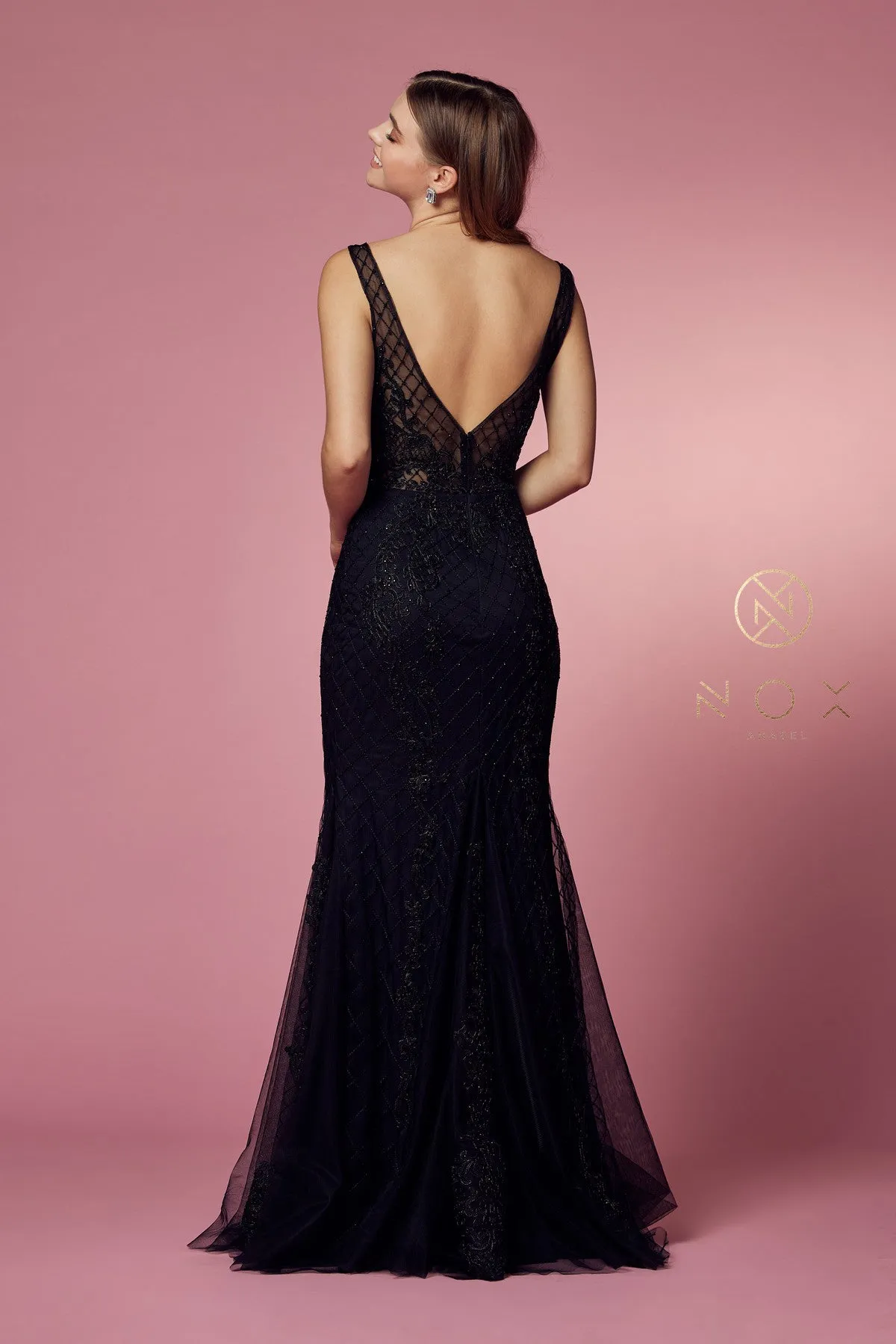 Nox Anabel A398 Size 4 Long Embellished Lace Formal Evening Gown Prom Dress Wedding Guest