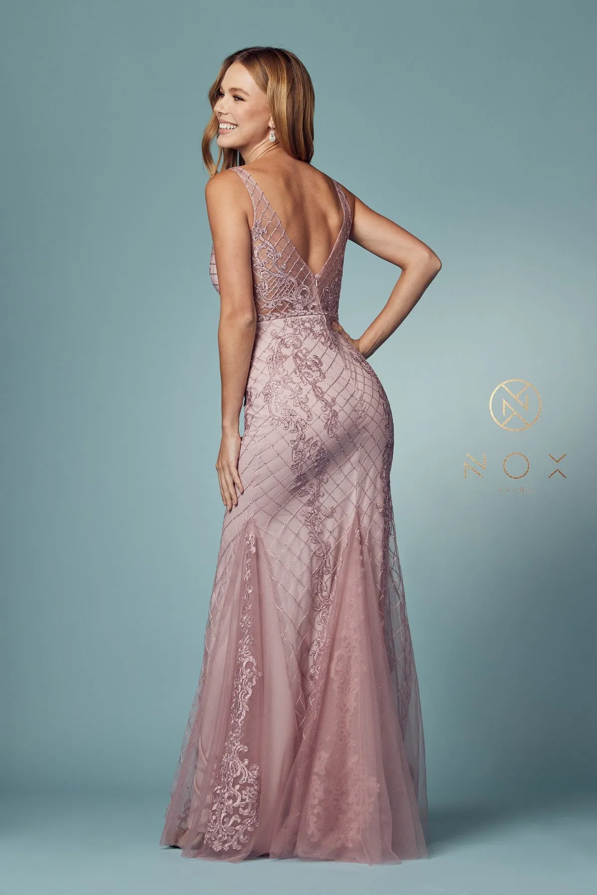 Nox Anabel A398 Size 4 Long Embellished Lace Formal Evening Gown Prom Dress Wedding Guest
