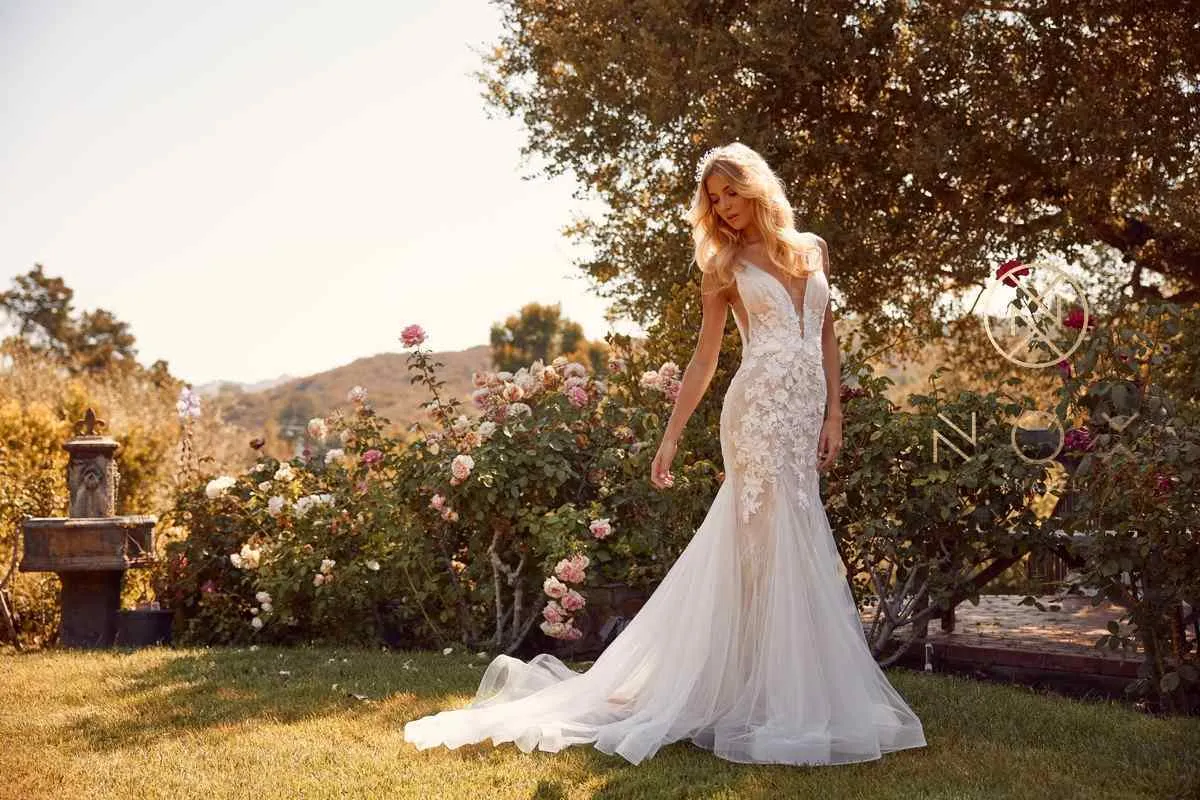 Nox Anabel JE917 Size 14 3D Floral Lace Mermaid Wedding Dress Bridal Gown Boho Train