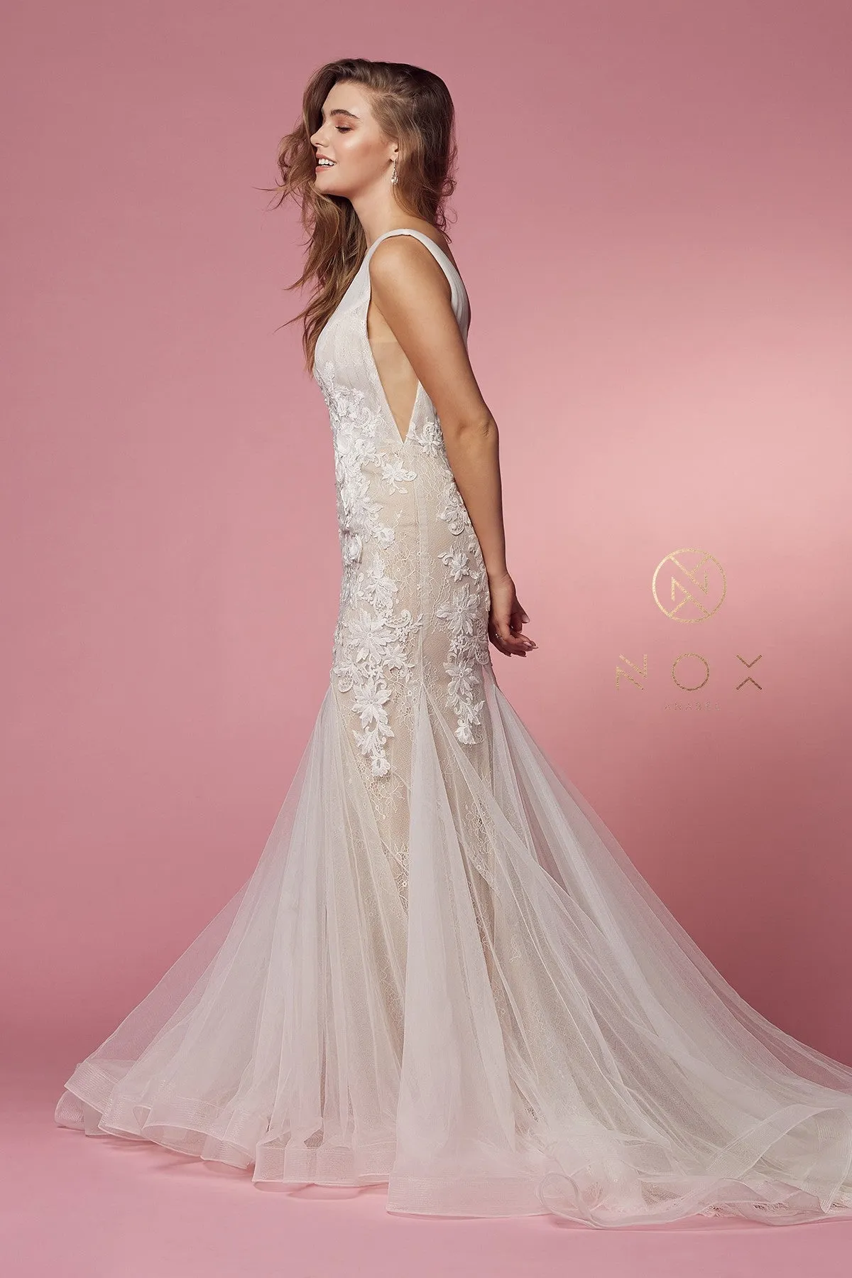 Nox Anabel JE917 Size 14 3D Floral Lace Mermaid Wedding Dress Bridal Gown Boho Train