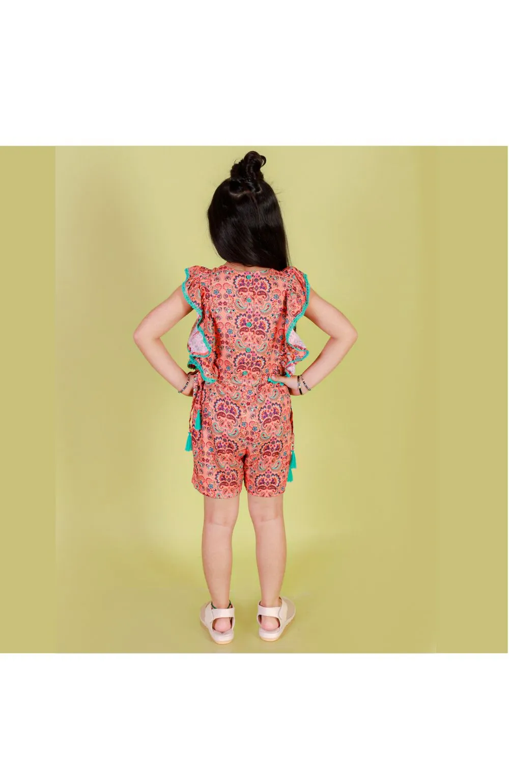 Orange Printed Frill Jumpsuit
