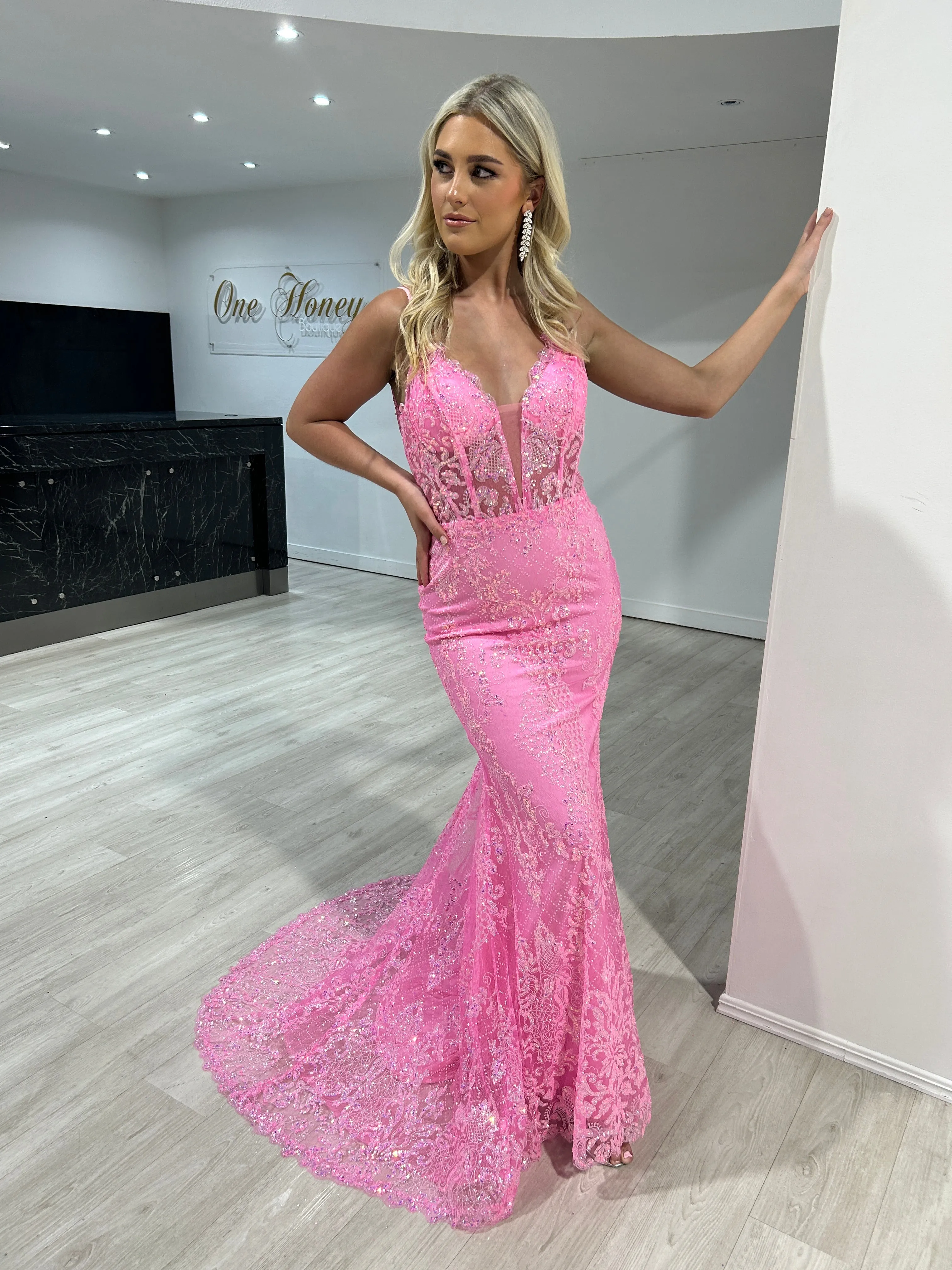 PETRA Glitter V Front Corset Mermaid Formal Gown Dress