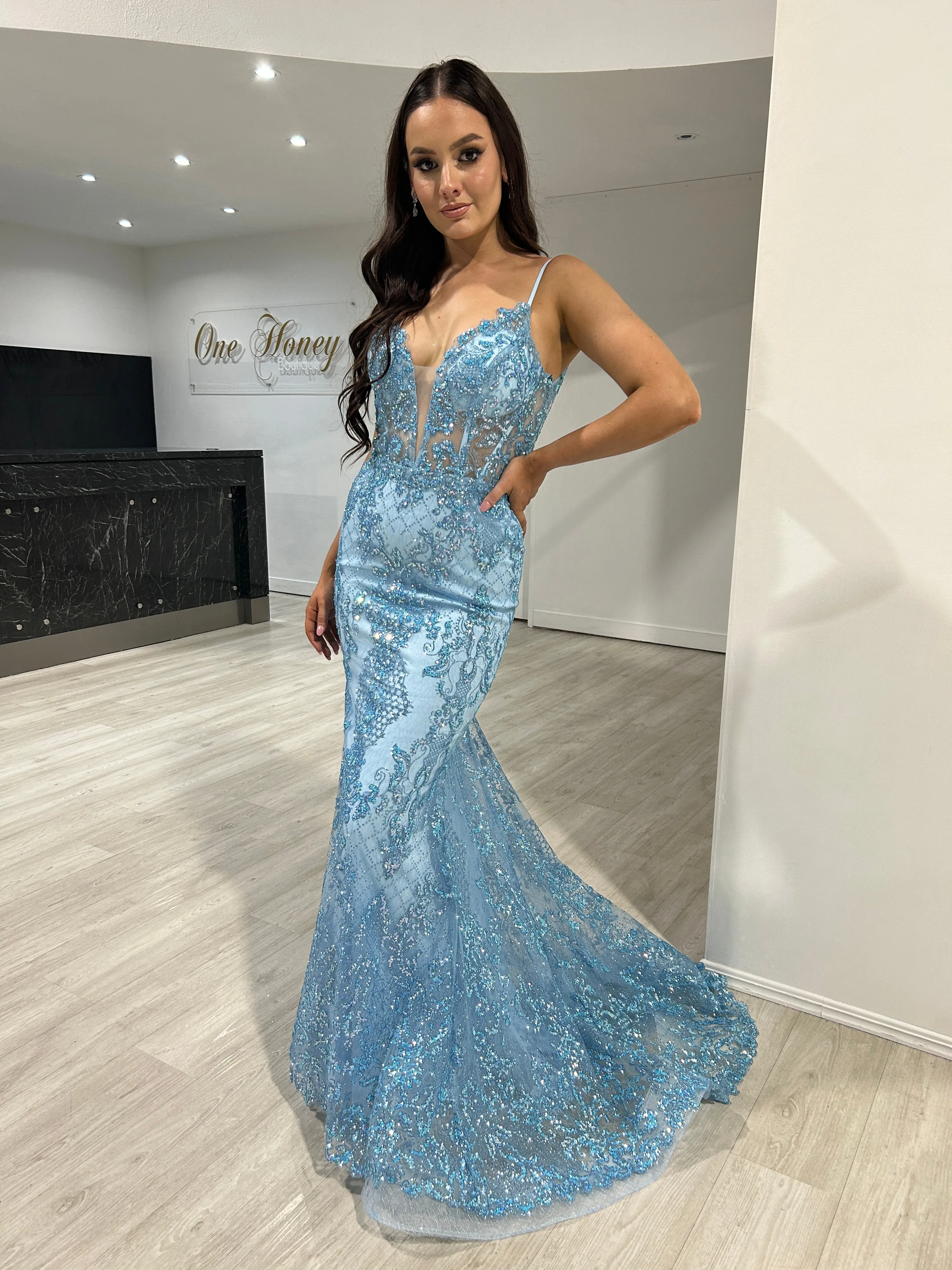 PETRA Glitter V Front Corset Mermaid Formal Gown Dress