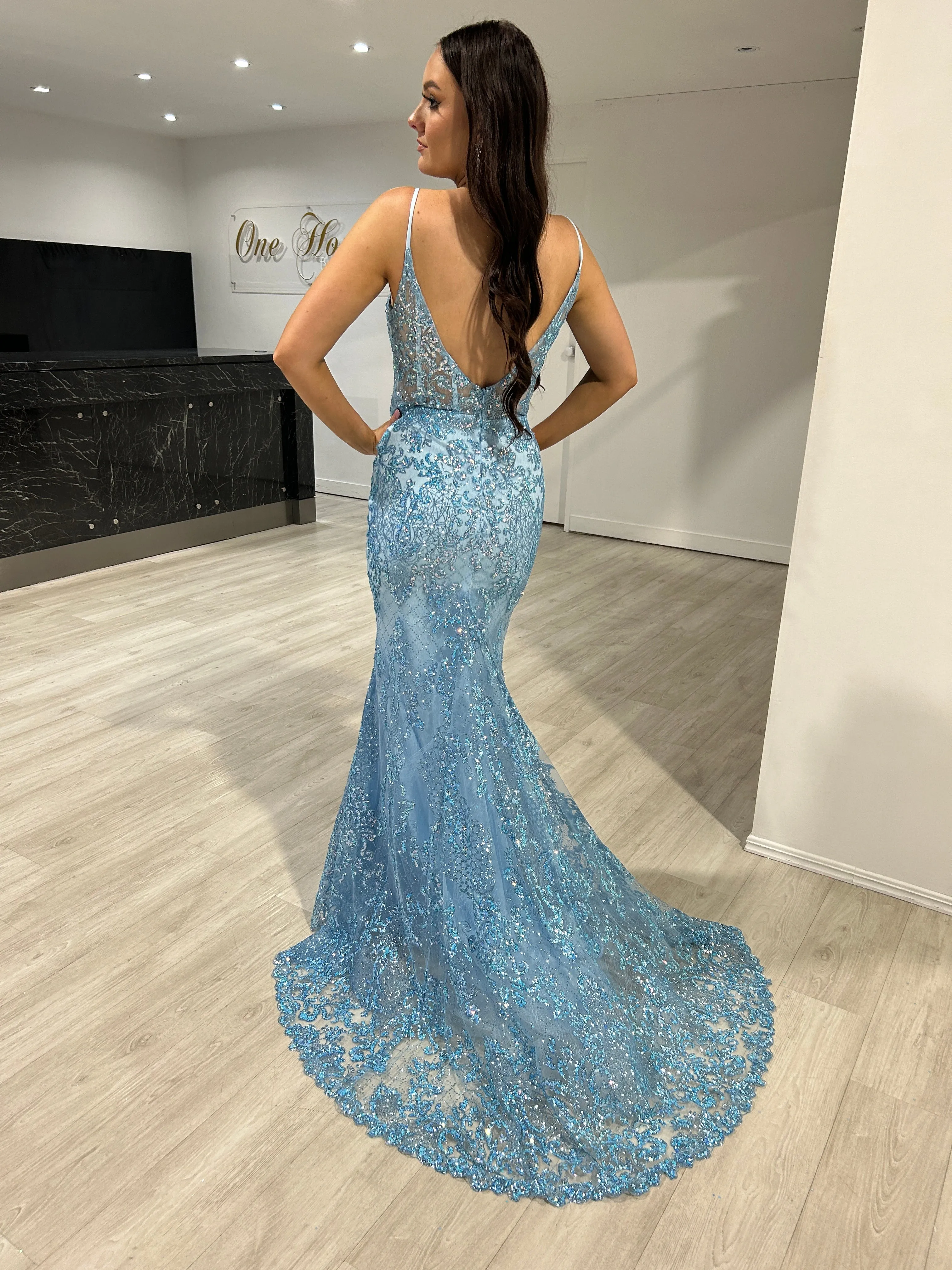 PETRA Glitter V Front Corset Mermaid Formal Gown Dress