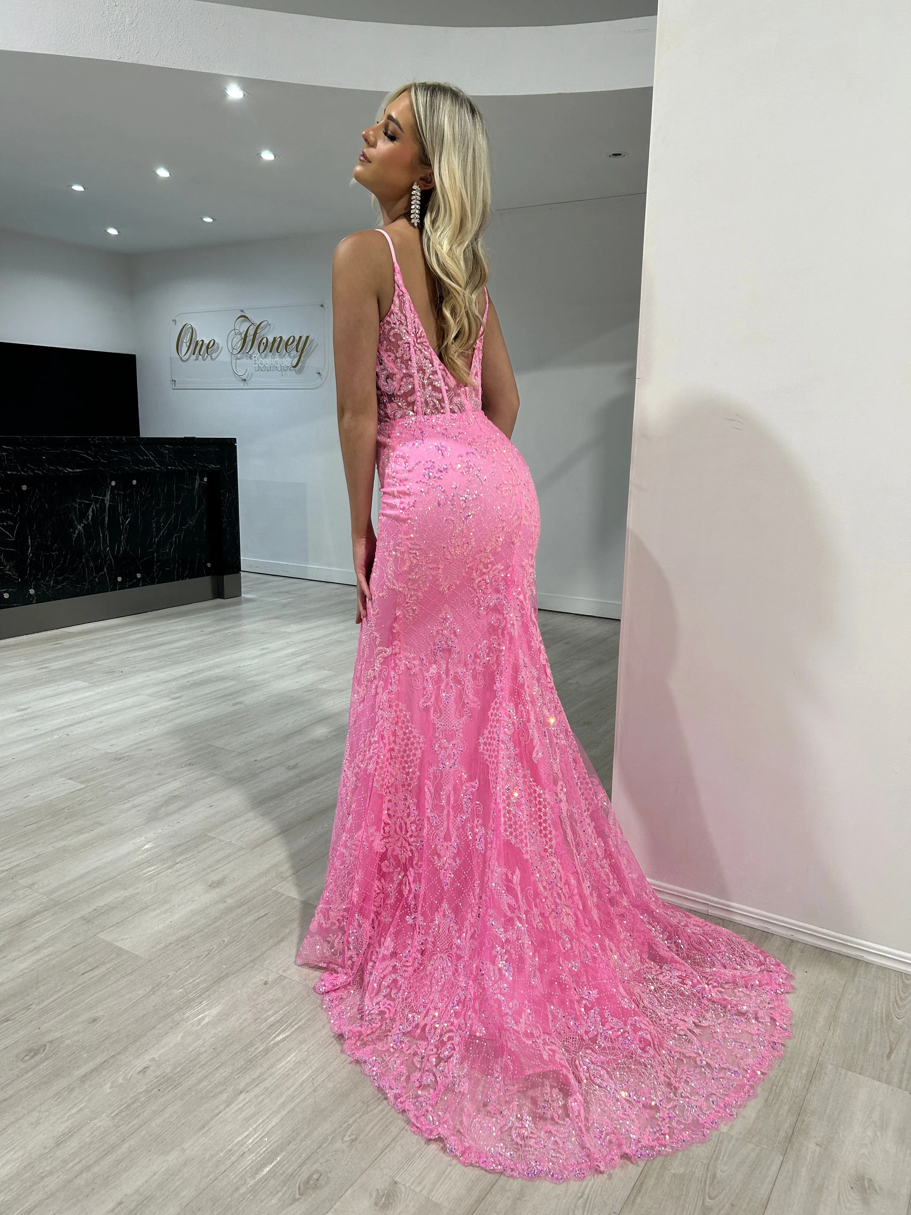 PETRA Glitter V Front Corset Mermaid Formal Gown Dress