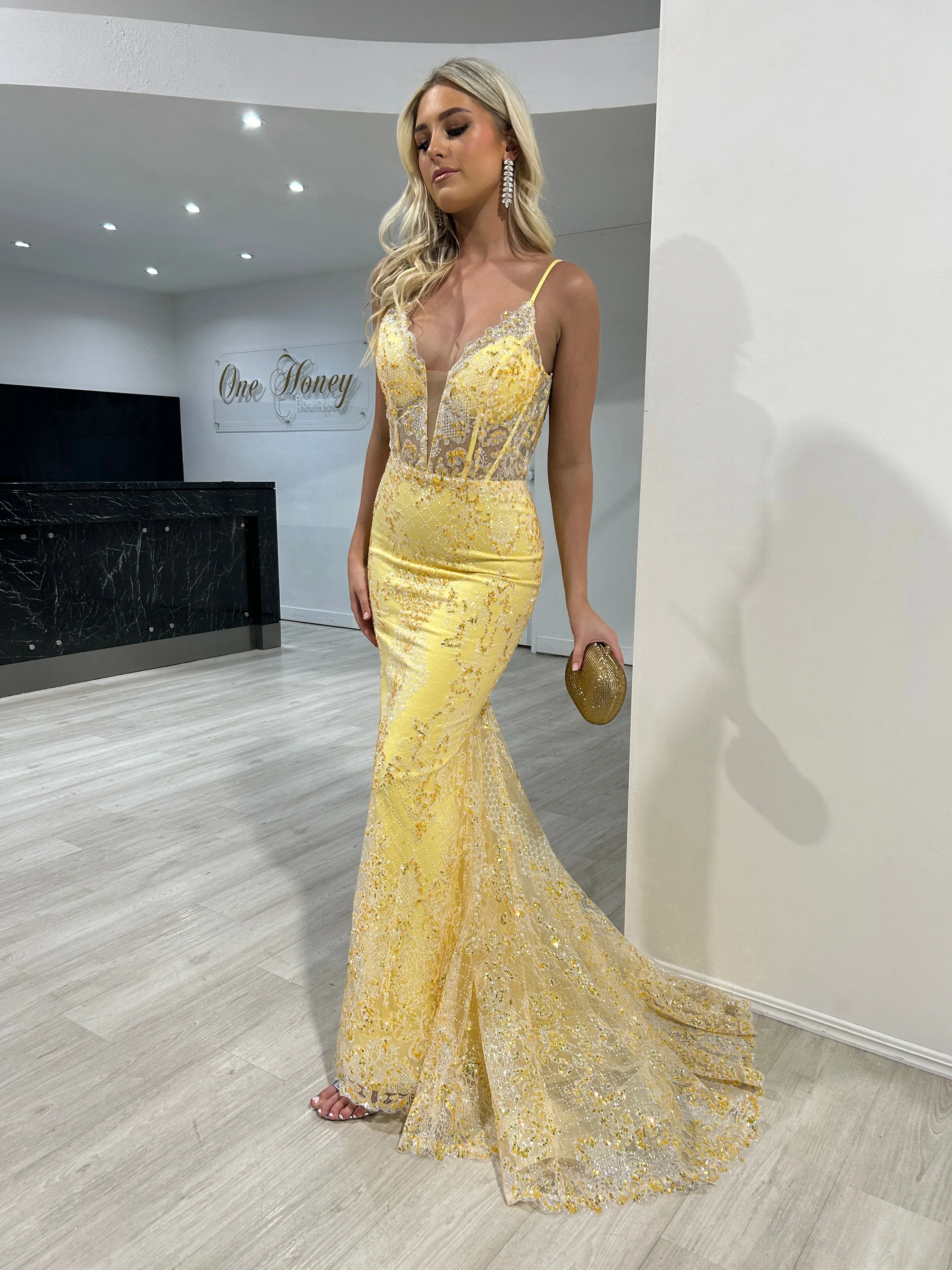 PETRA Glitter V Front Corset Mermaid Formal Gown Dress