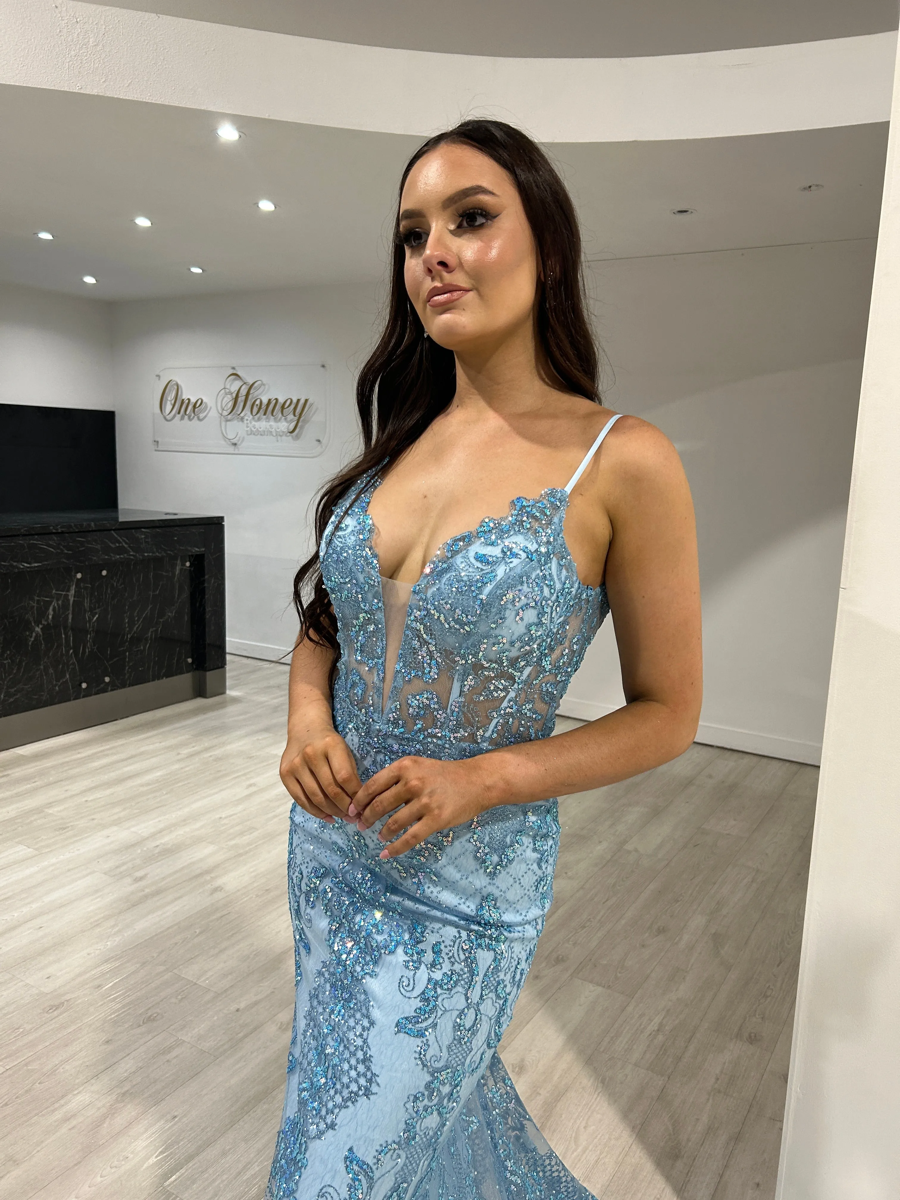 PETRA Glitter V Front Corset Mermaid Formal Gown Dress