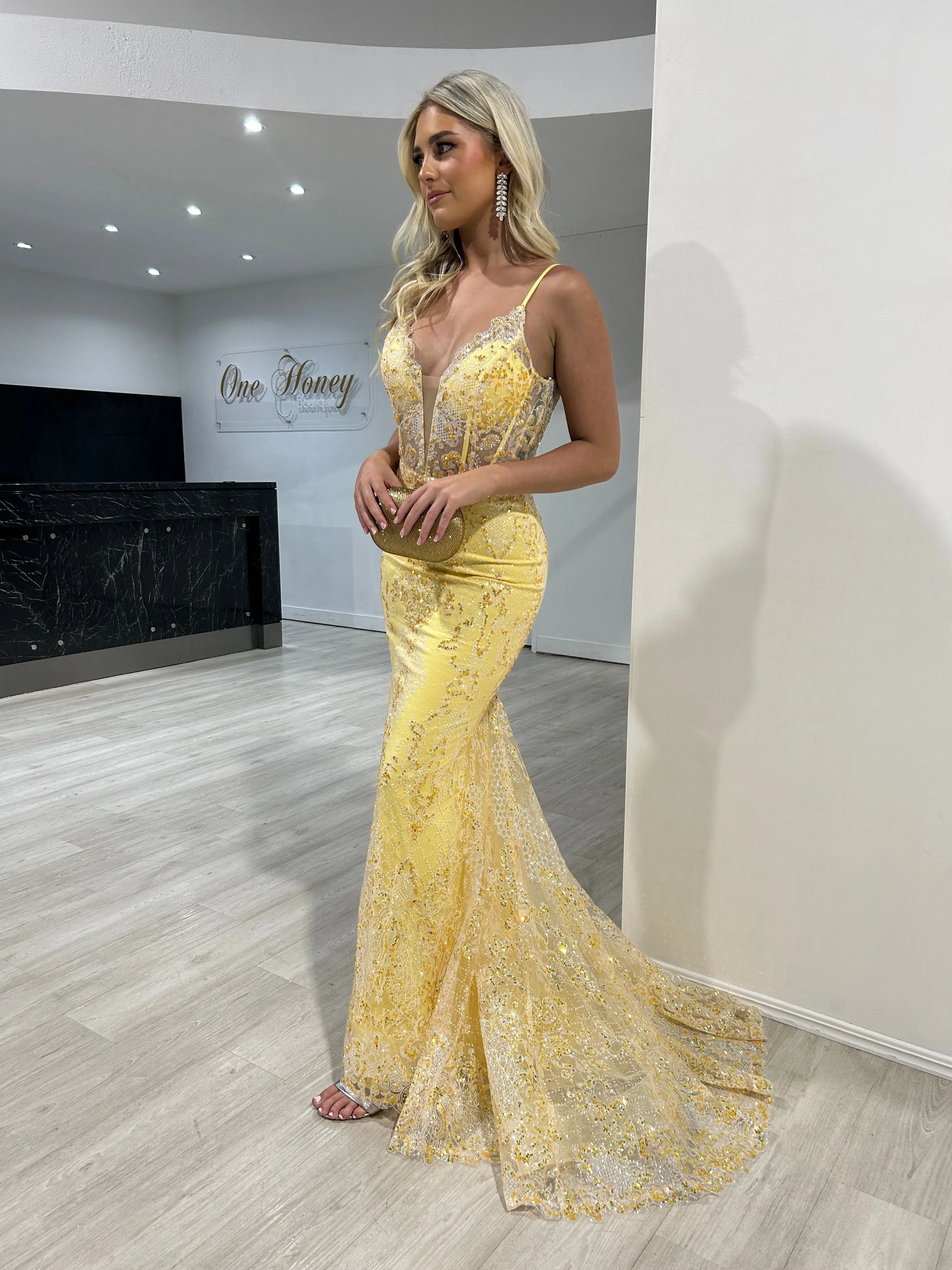 PETRA Glitter V Front Corset Mermaid Formal Gown Dress