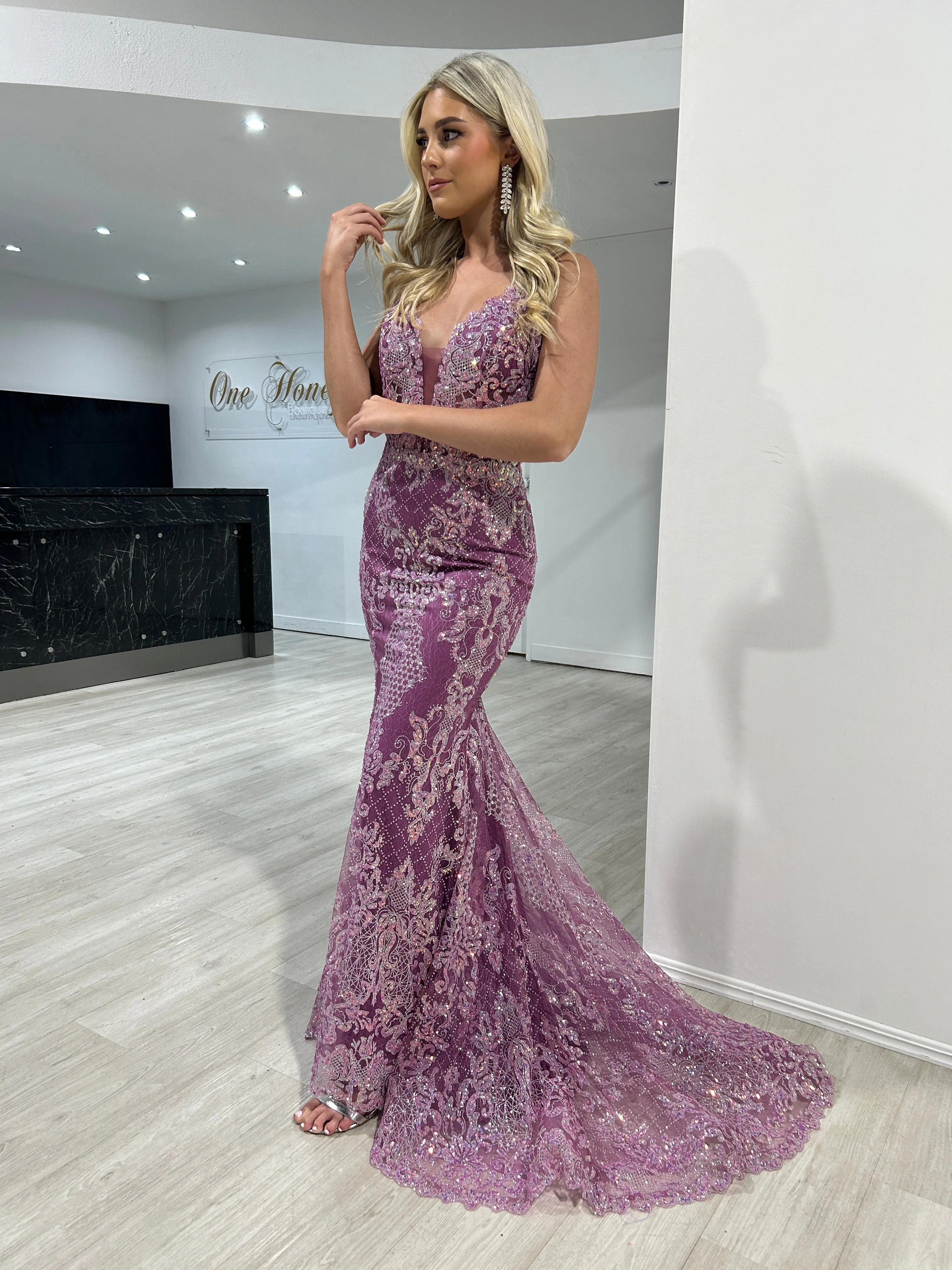 PETRA Glitter V Front Corset Mermaid Formal Gown Dress