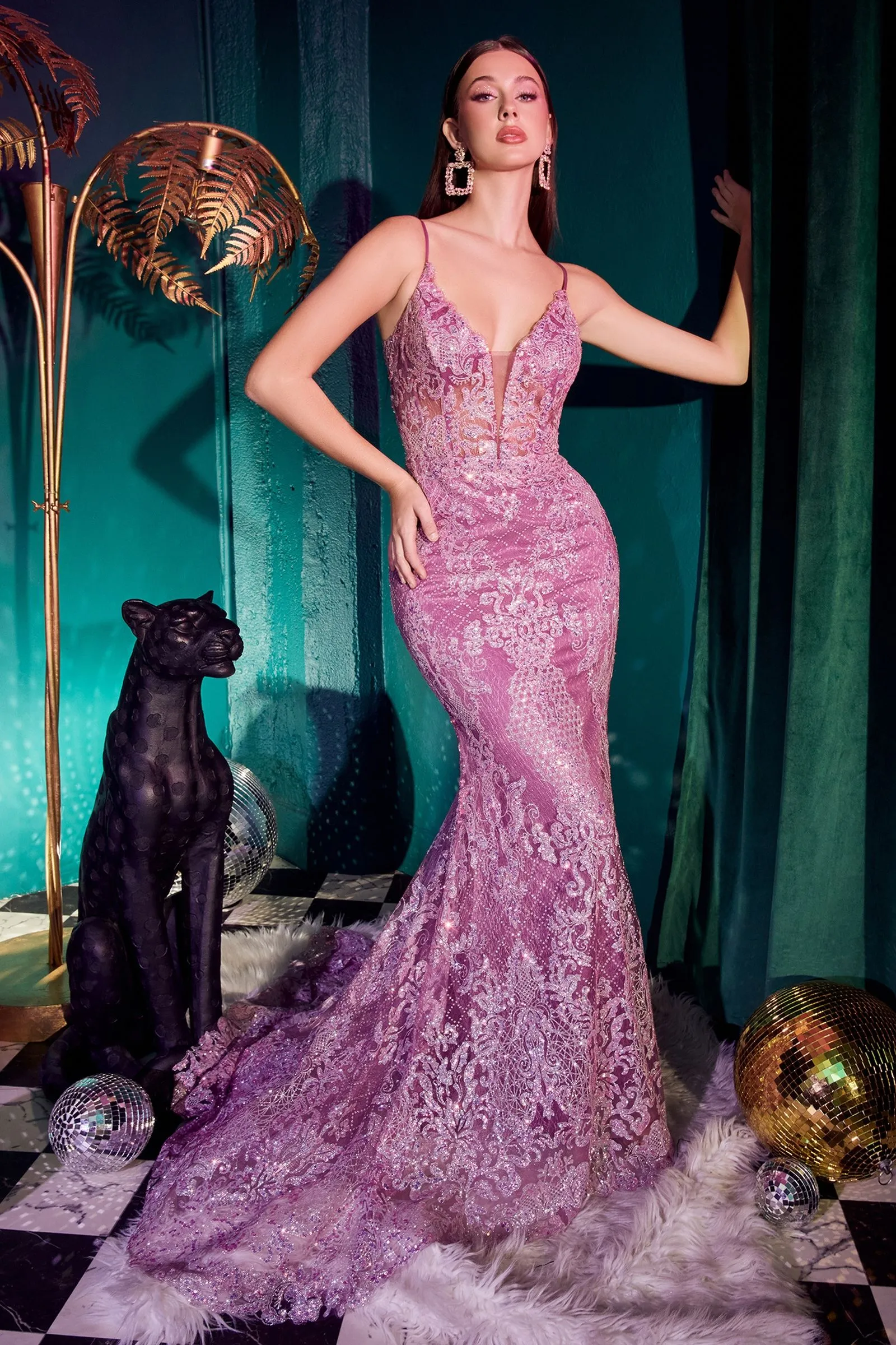 PETRA Glitter V Front Corset Mermaid Formal Gown Dress