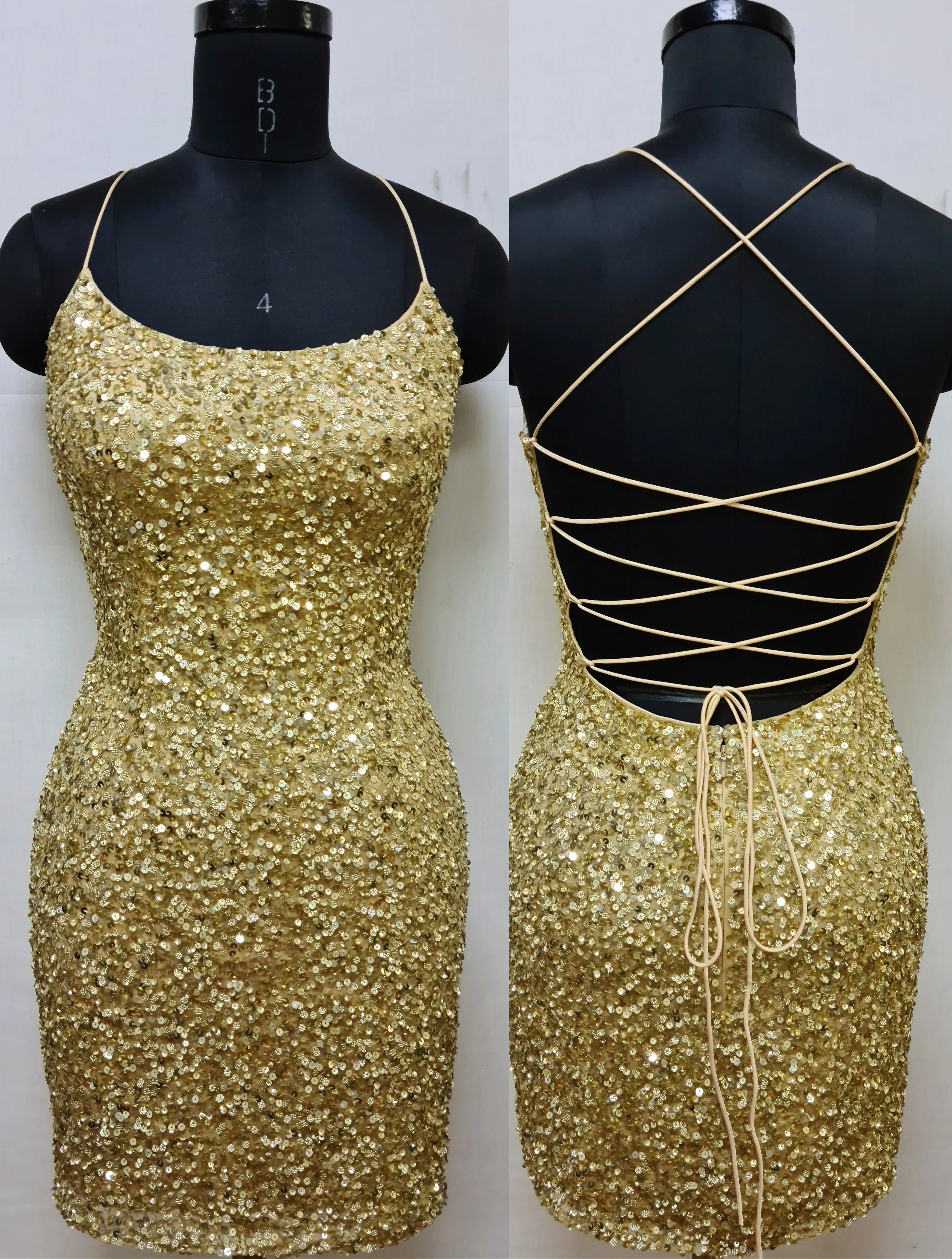 Primavera Couture 3351 Size 0, 6, 12 Yellow Cocktail Dress Short Fitted Sequin Backless Homecoming Dress