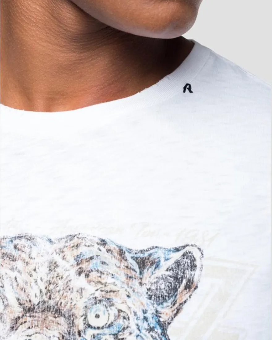 REPLAY M388722336 WHITE LION CREW T-SHIRT