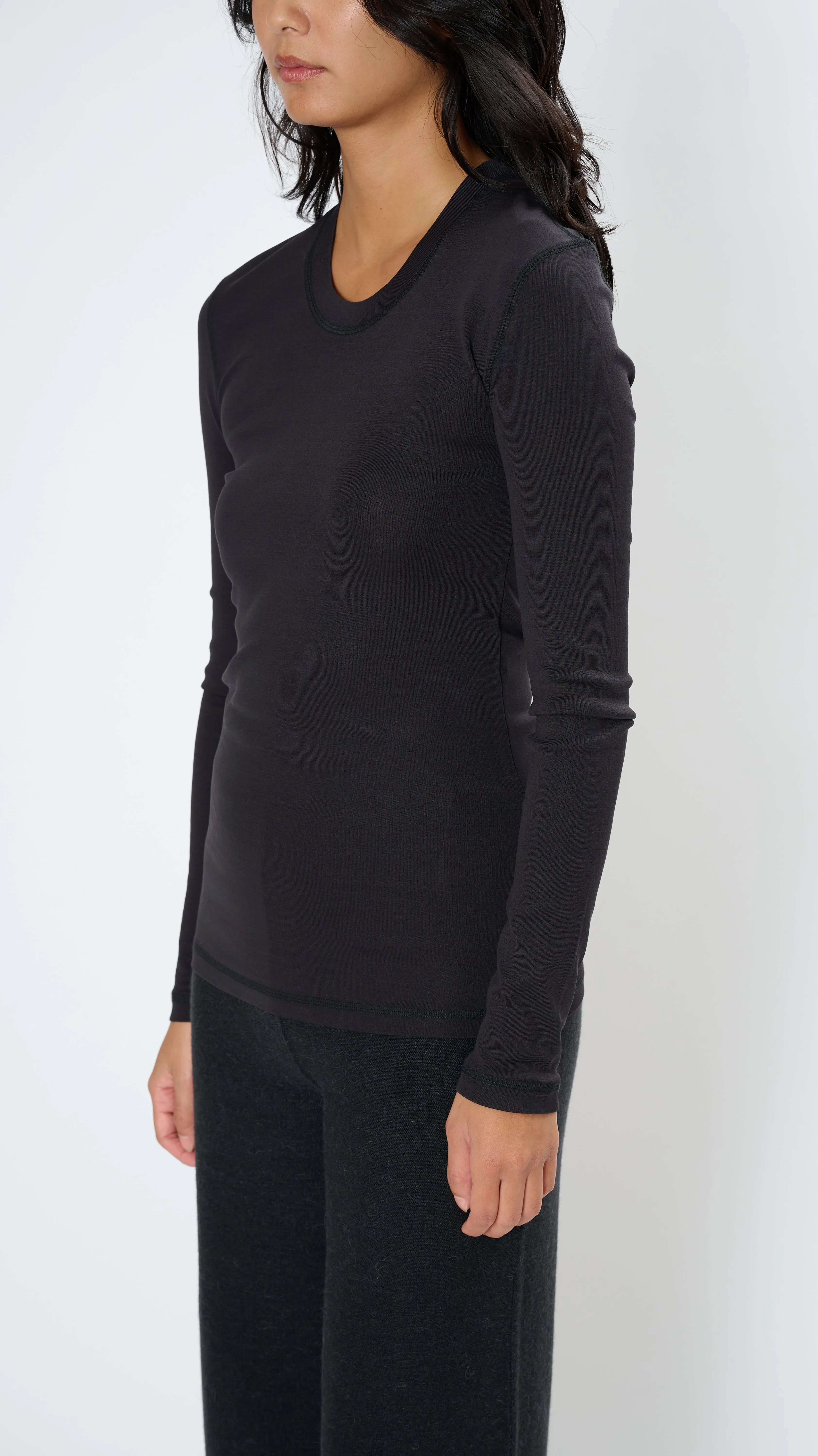 Rib Long Sleeve T-Shirt in Squid Ink
