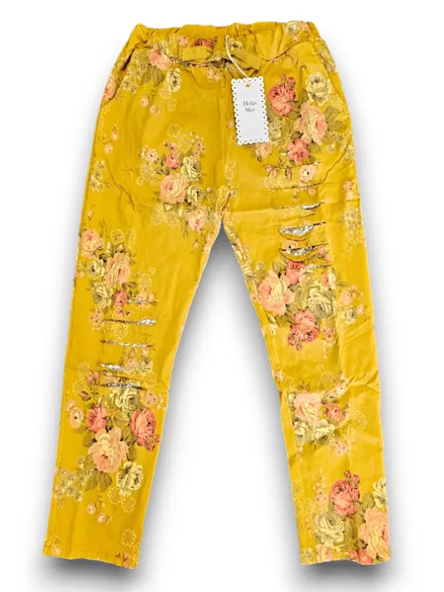 RIPPED PANTS LINEN HIGH TEA MUSTARD